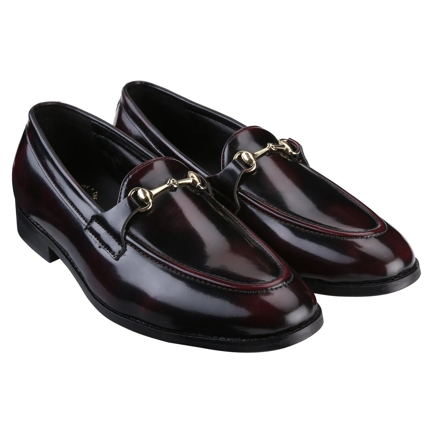 Henley Patent Cherry/Black Horsebit Buckle Loafers.