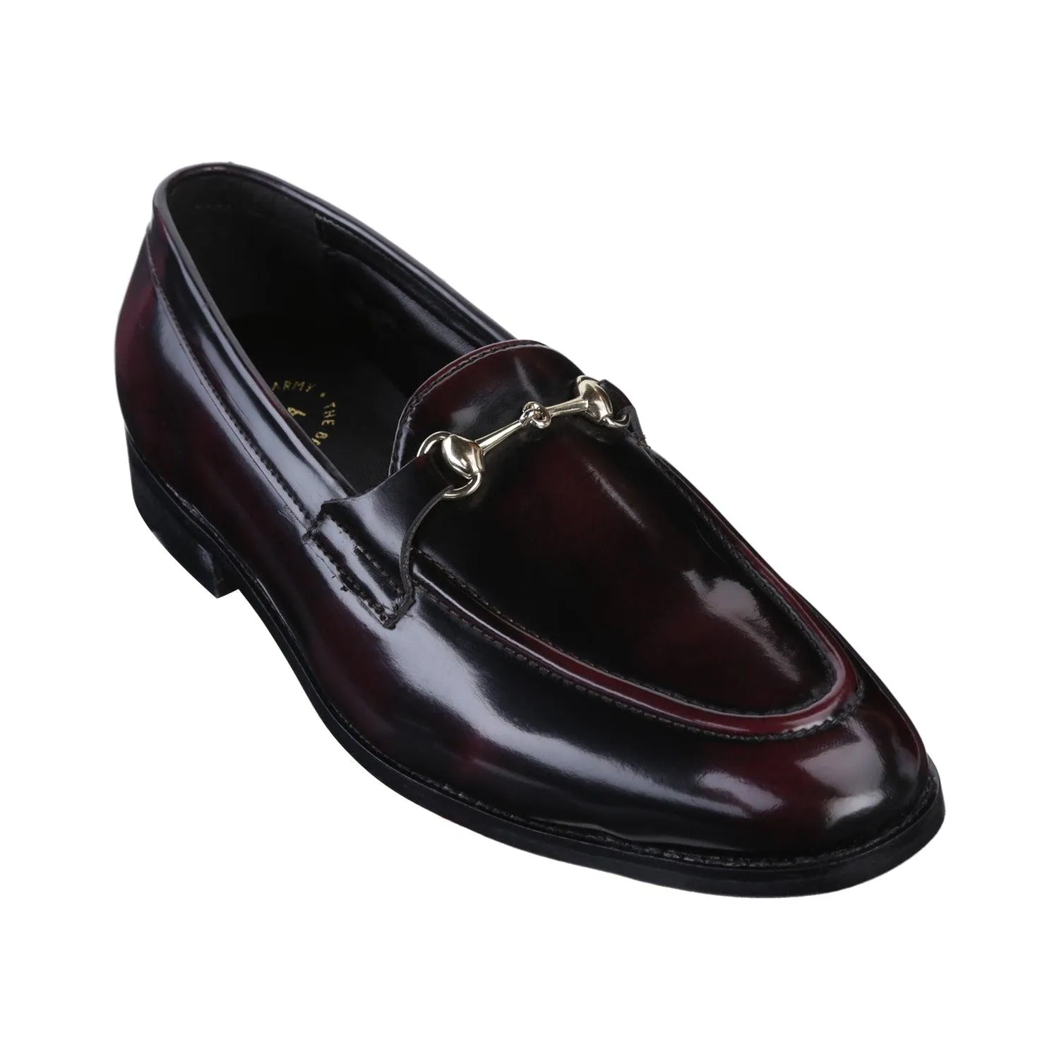 Henley Patent Cherry/Black Horsebit Buckle Loafers.