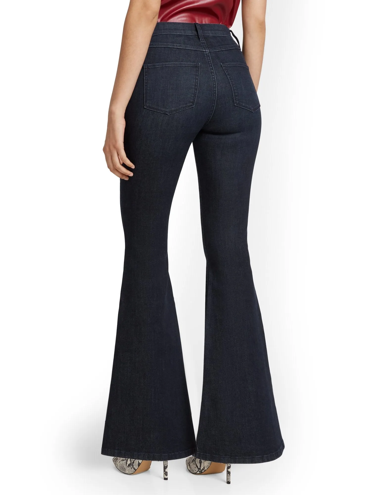 High-Waisted Flare Jeans - Dark Blue Wash