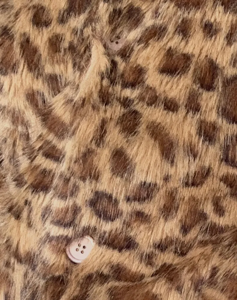 Joji Crop Faux Fur Jacket in Brown Leopard