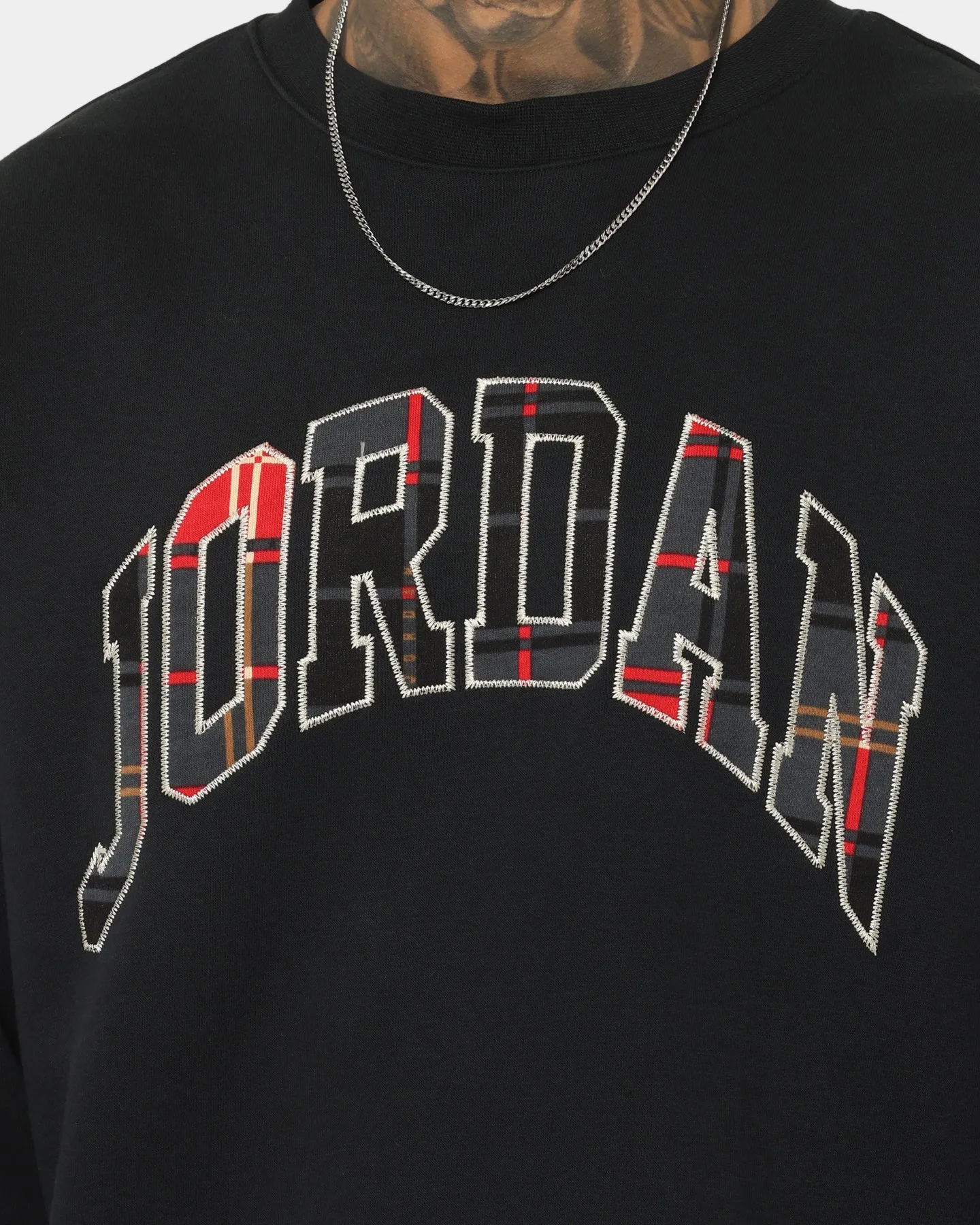 Jordan Essential Holiday Plaid Fleece Crewneck Black