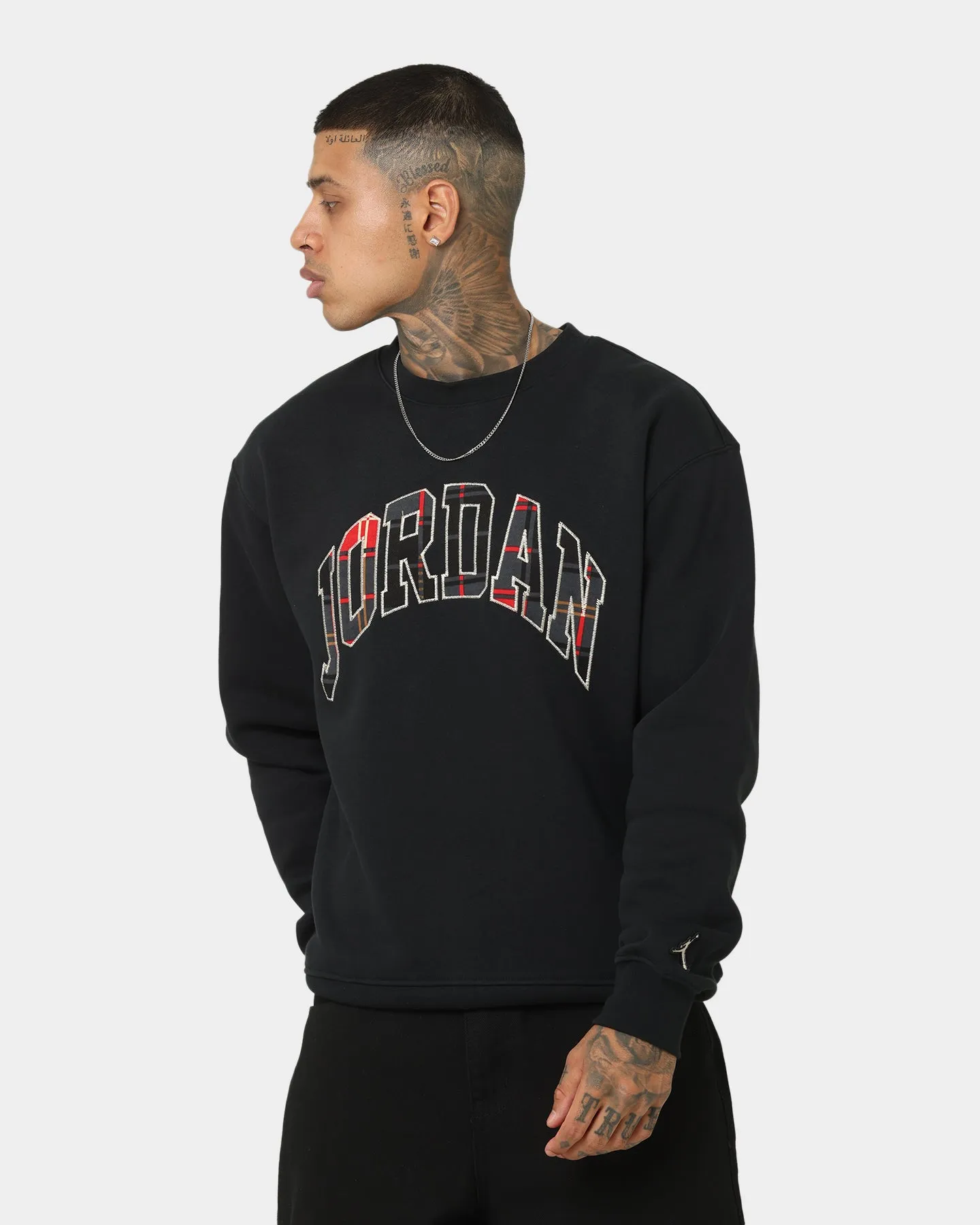 Jordan Essential Holiday Plaid Fleece Crewneck Black