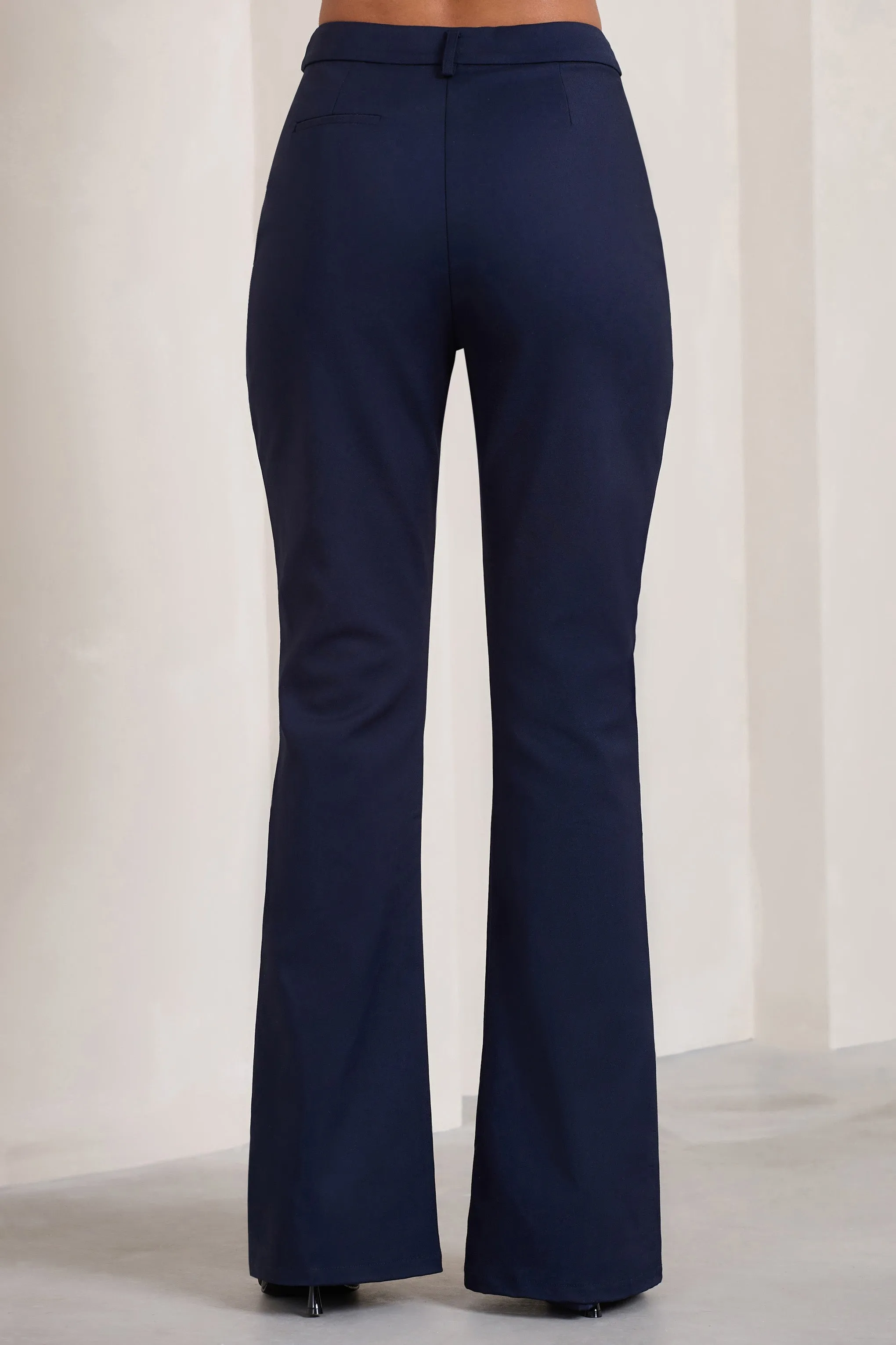 Kehlani | Navy High Waist Wide Leg Trousers