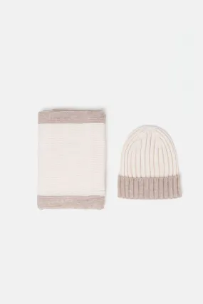 Kit sciarpa e cappello beanie melange beige