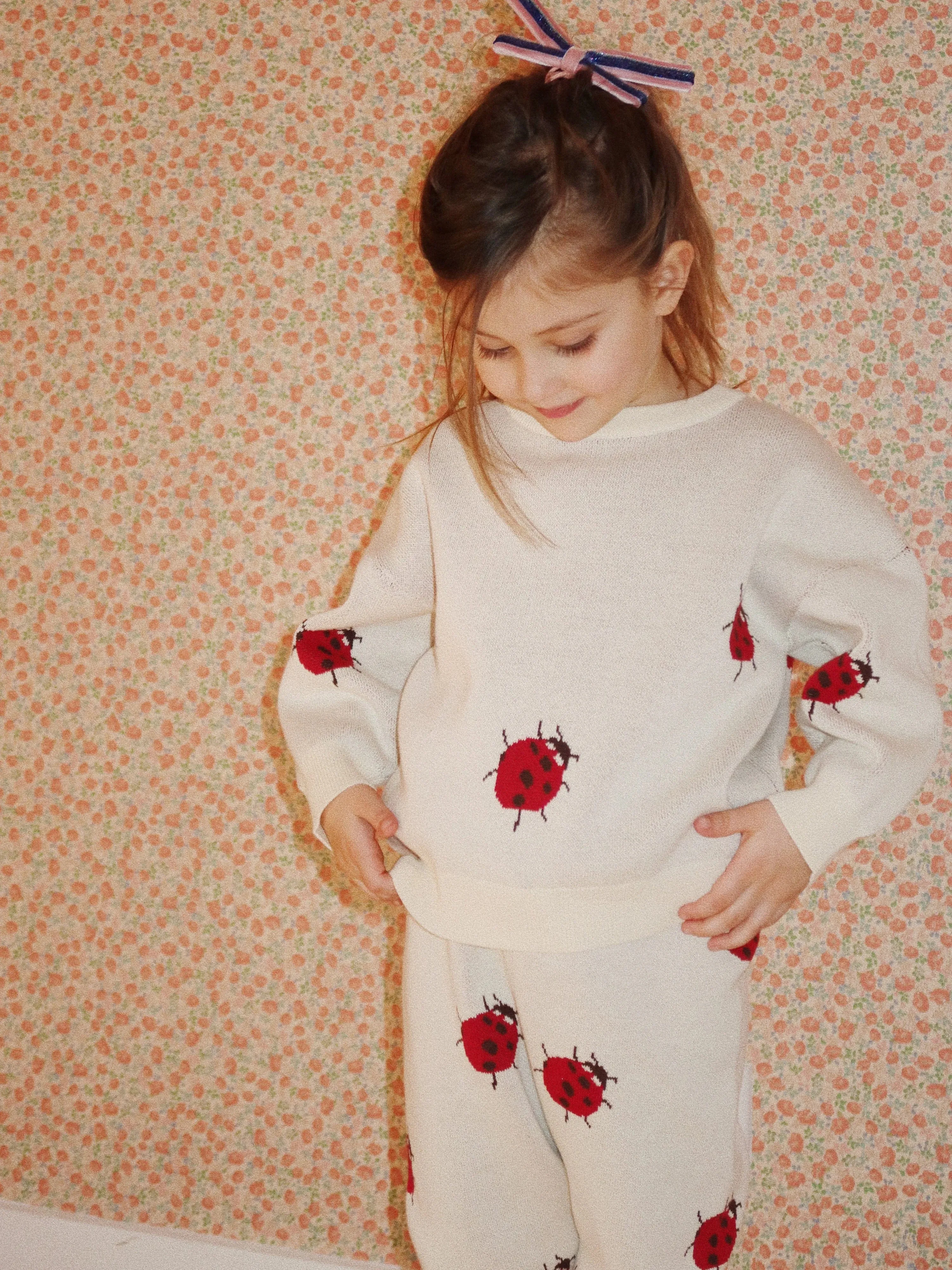 Konges Sløjd Girls Lapis Ladybug Knit Jumper in Ivory