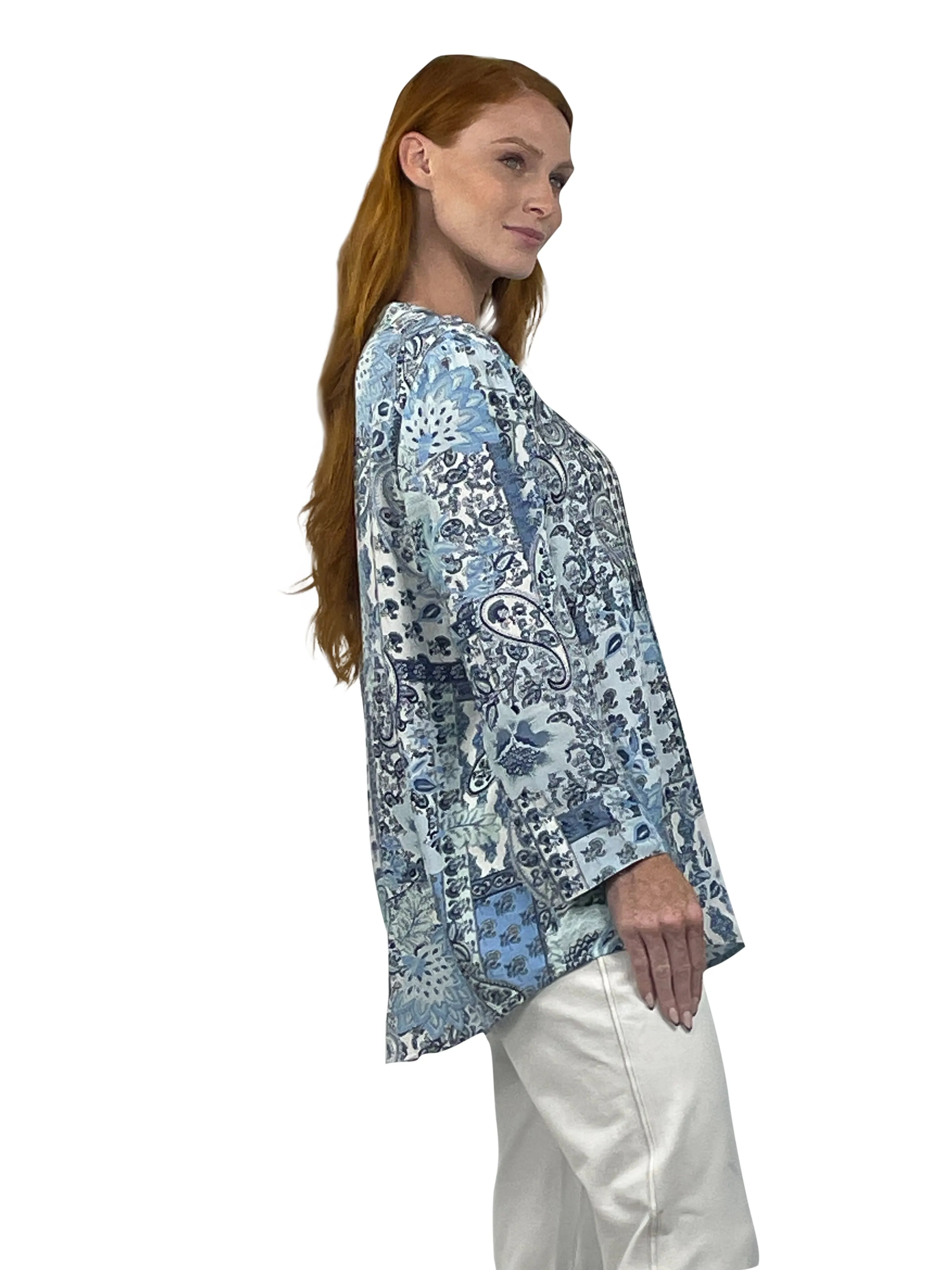 La Cera Patchwork Paisley Release Pleat Tunic