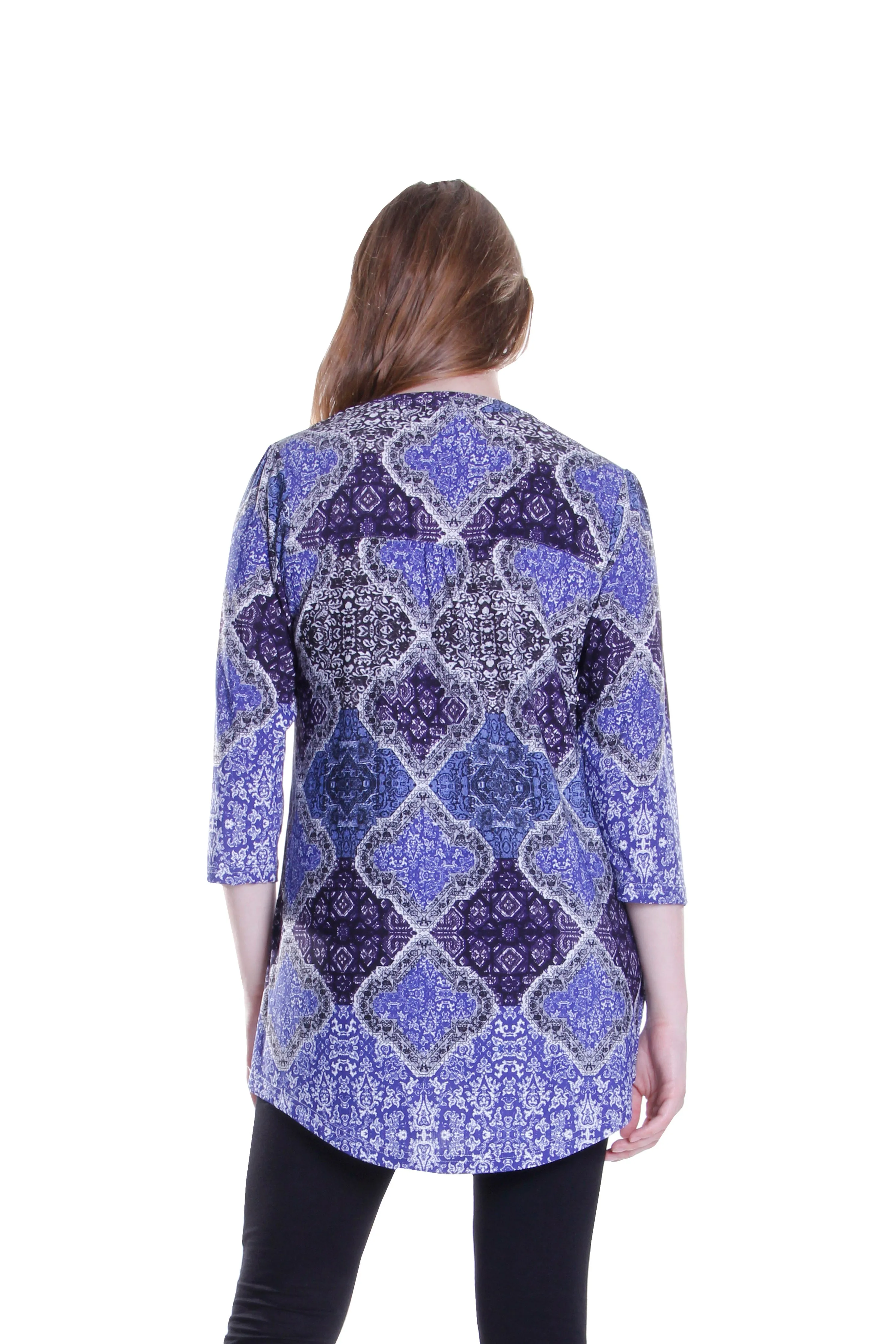 La Cera Pleat Front Printed Tunic Blue