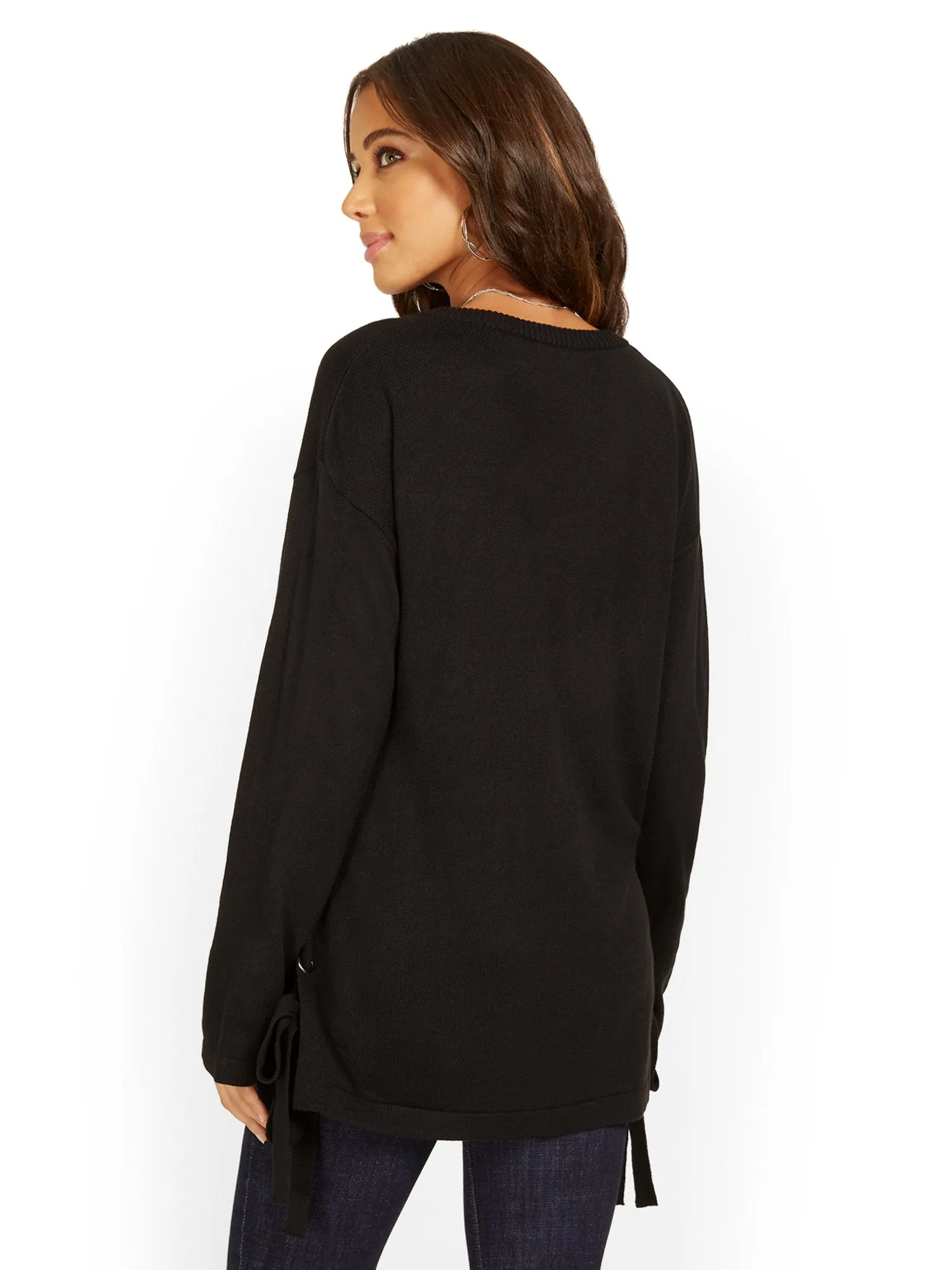 Lace-Up Side Tunic Sweater