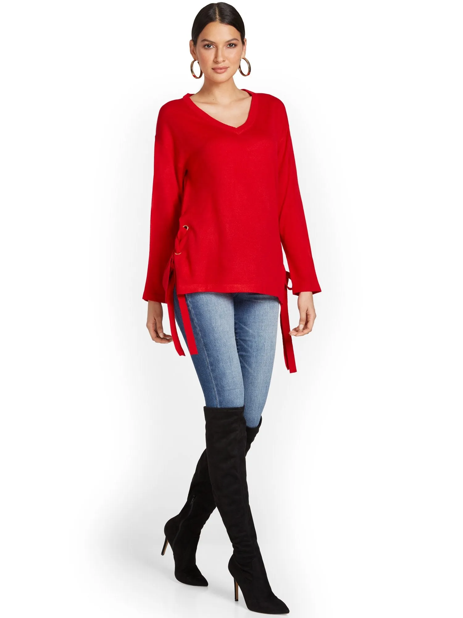 Lace-Up Side Tunic Sweater