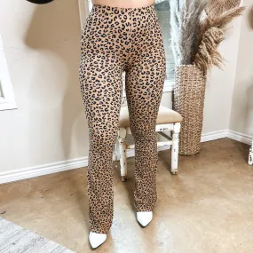 Last Chance Size Small & Medium | Romance Awaits Stretchy Flare Bell Bottom Pants in Leopard Print