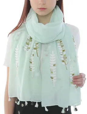 Leaves Embroidered Tassel Hijabs  