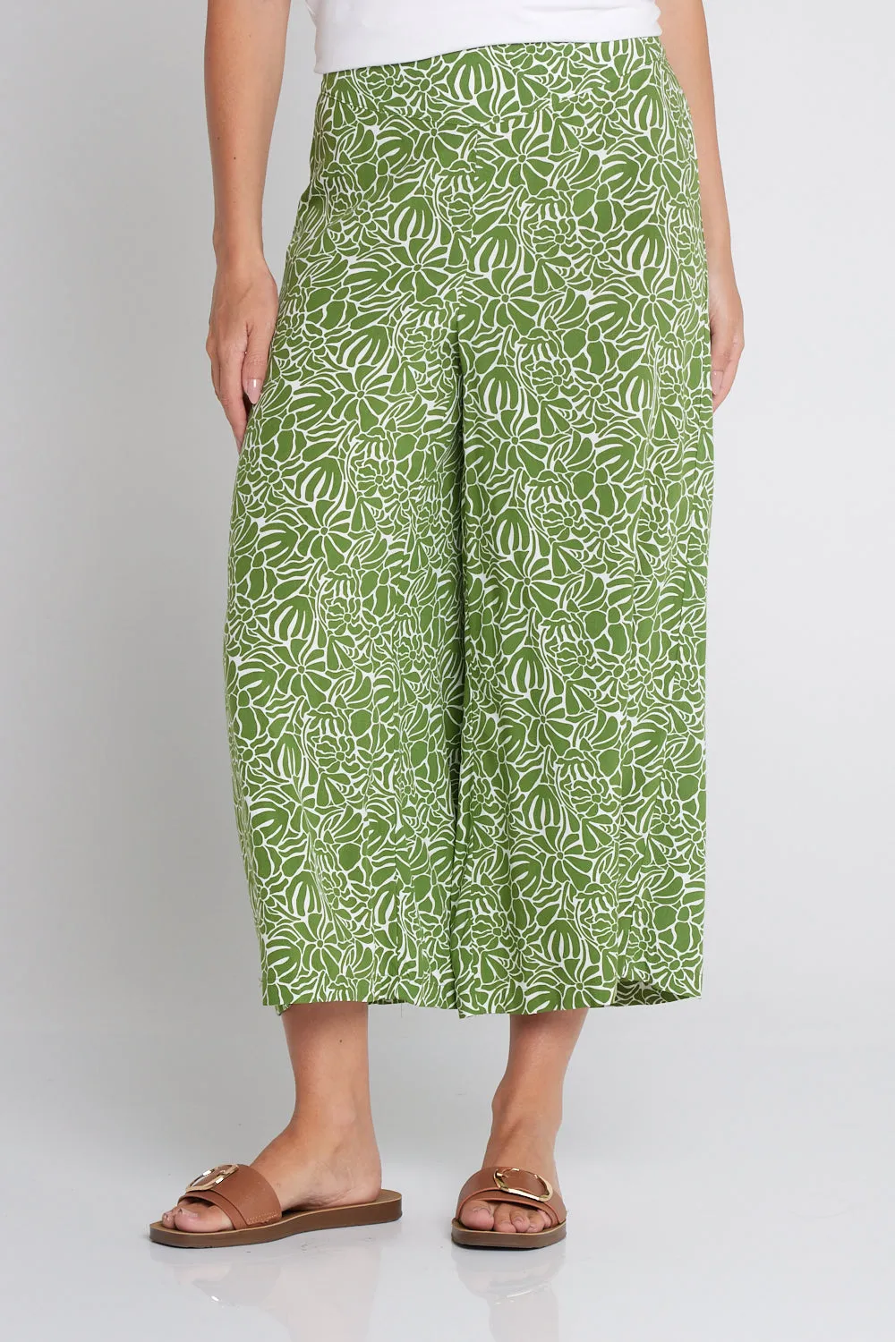 Leaves of Love Print Pants - Avocado