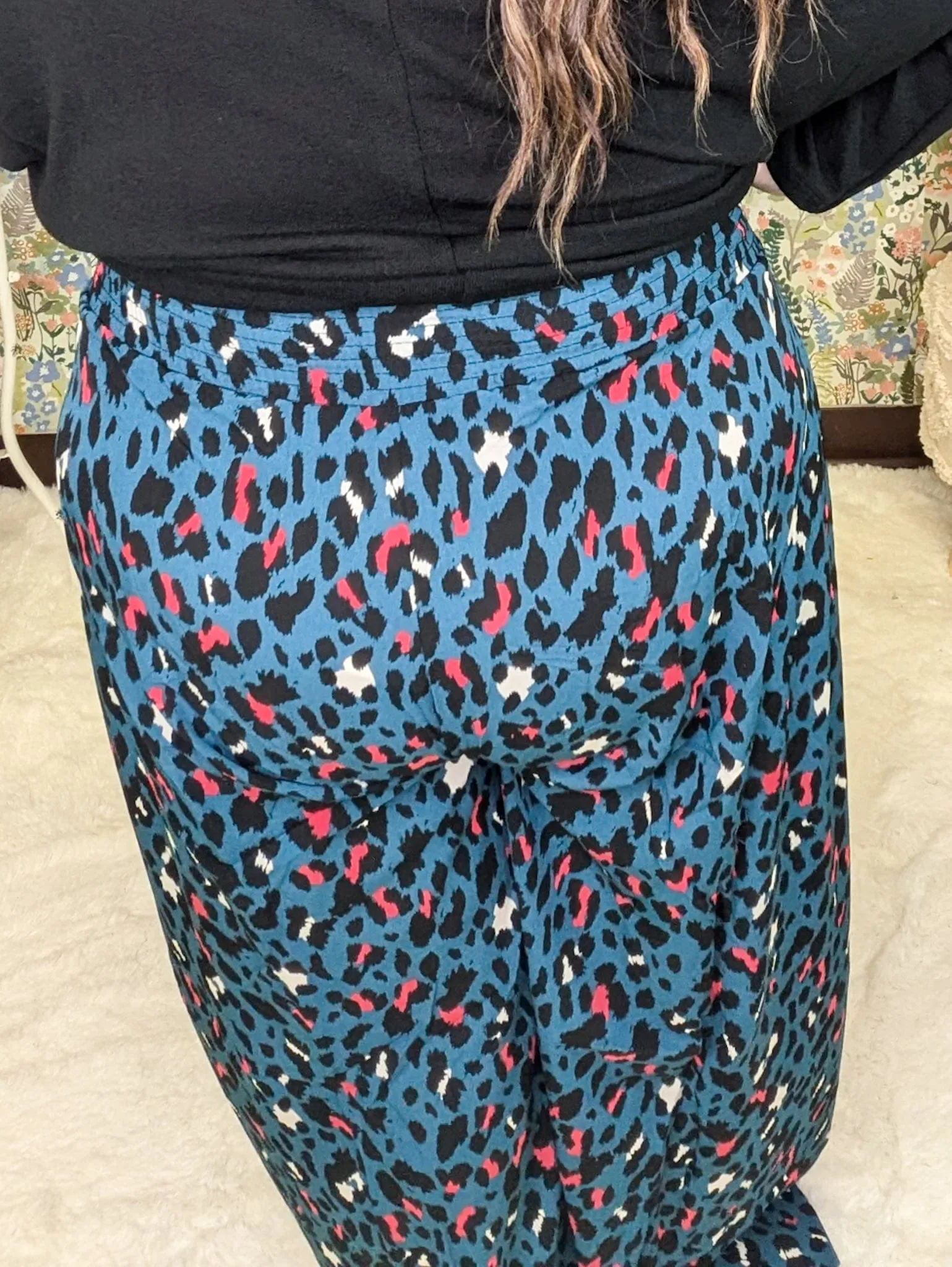 Leo Wide Leg Pants w/Tie Front in Animal Print