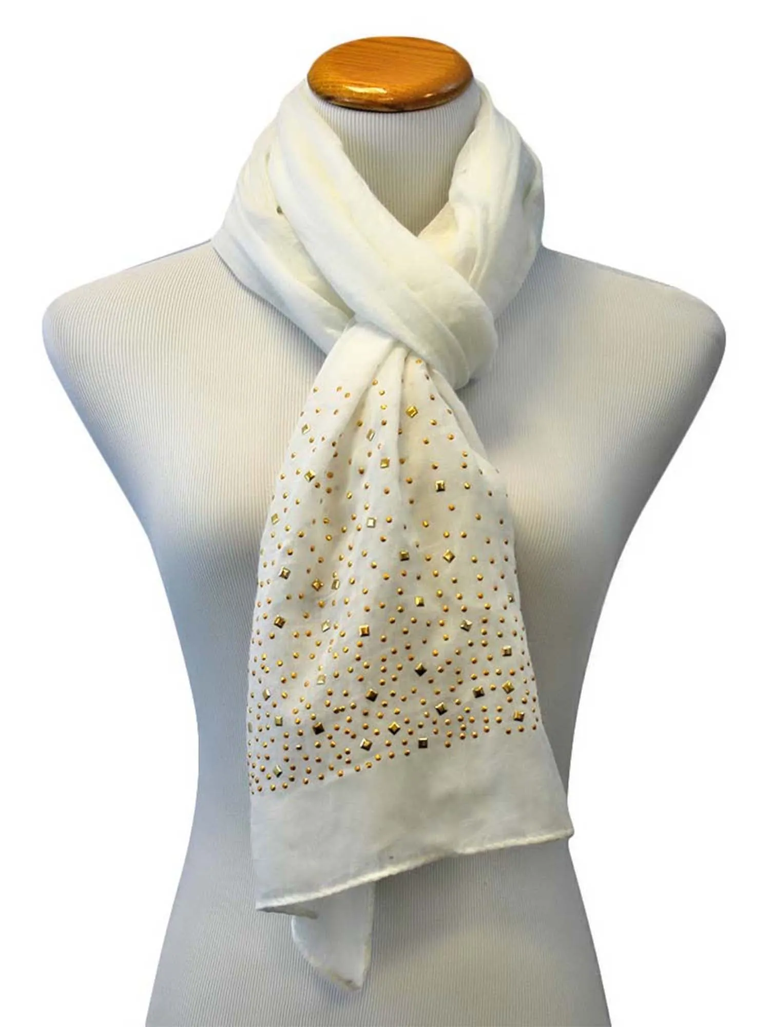 Light Long Scarf With Golden Studs