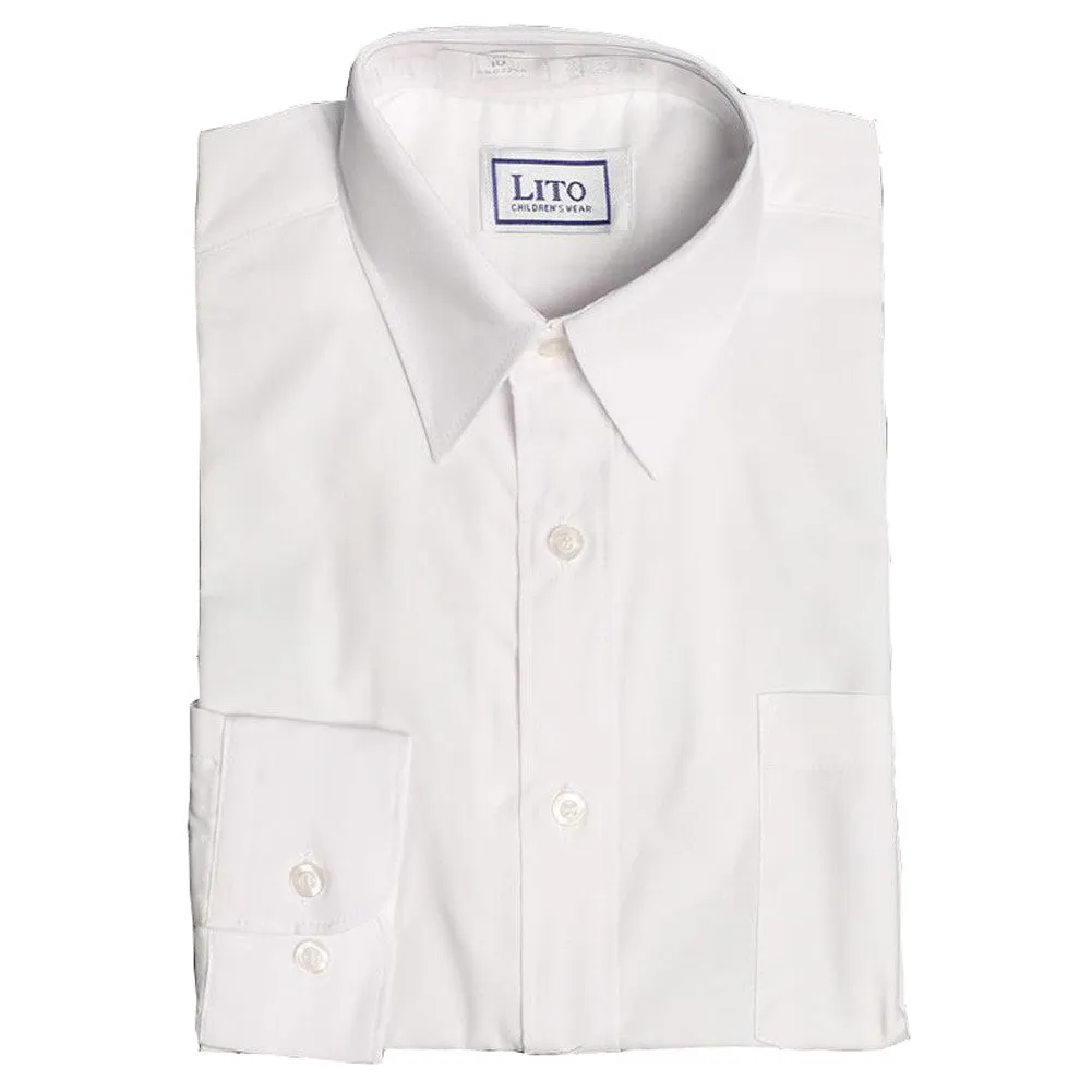 Little Boys White Solid Color Pocket Long Sleeved Dress Shirt 2T-7