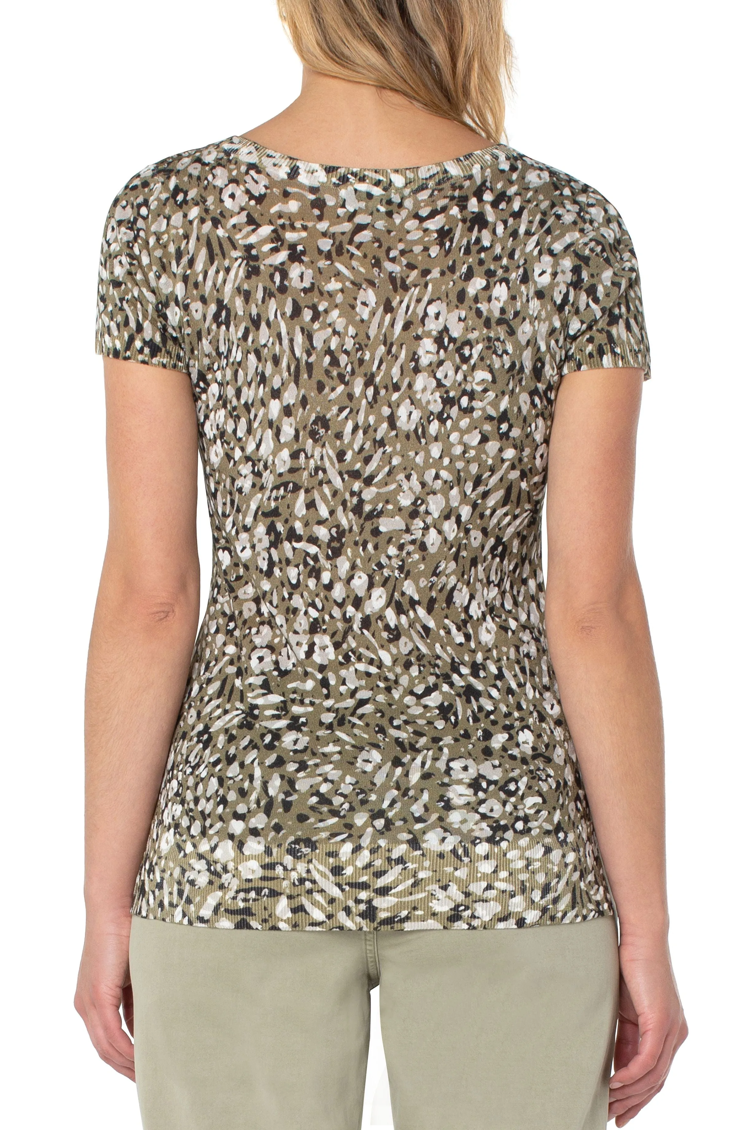 Liverpool Printed Scoop Neck Short Sleeve Sweater (animal print)