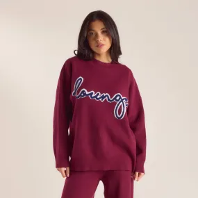 Logo Knitted Crew Neck Jumper - Burgundy