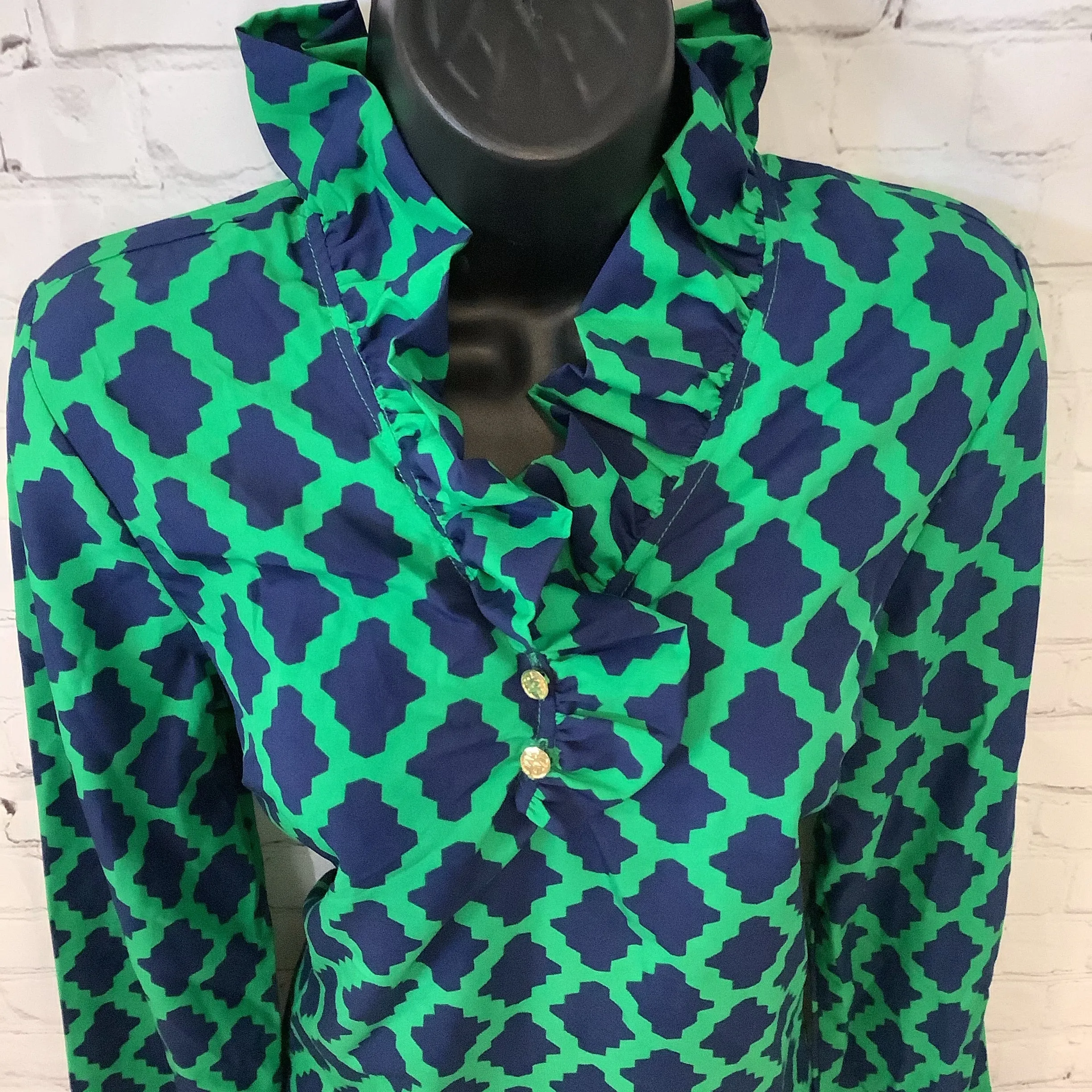 Long Sleeve Kelly Green & Navy Blouse/Tunic | Mud Pie