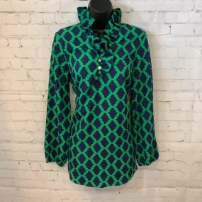 Long Sleeve Kelly Green & Navy Blouse/Tunic | Mud Pie