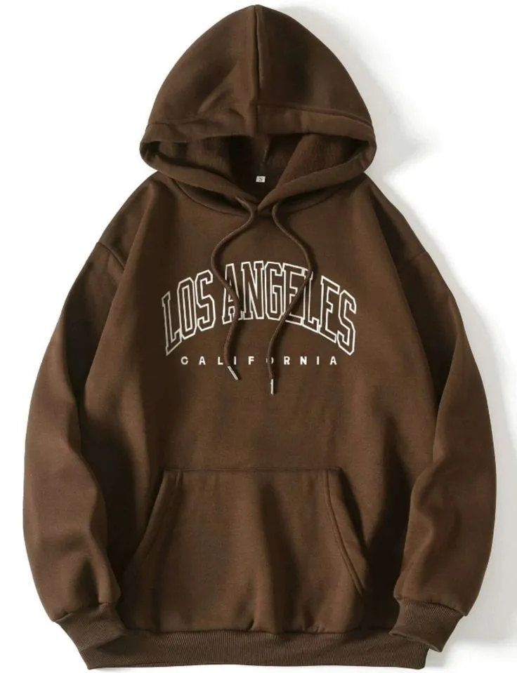 Los Angeles California Brown Casual Oversize Fleece Pullover Drawstring Hoodie For Mens & Women