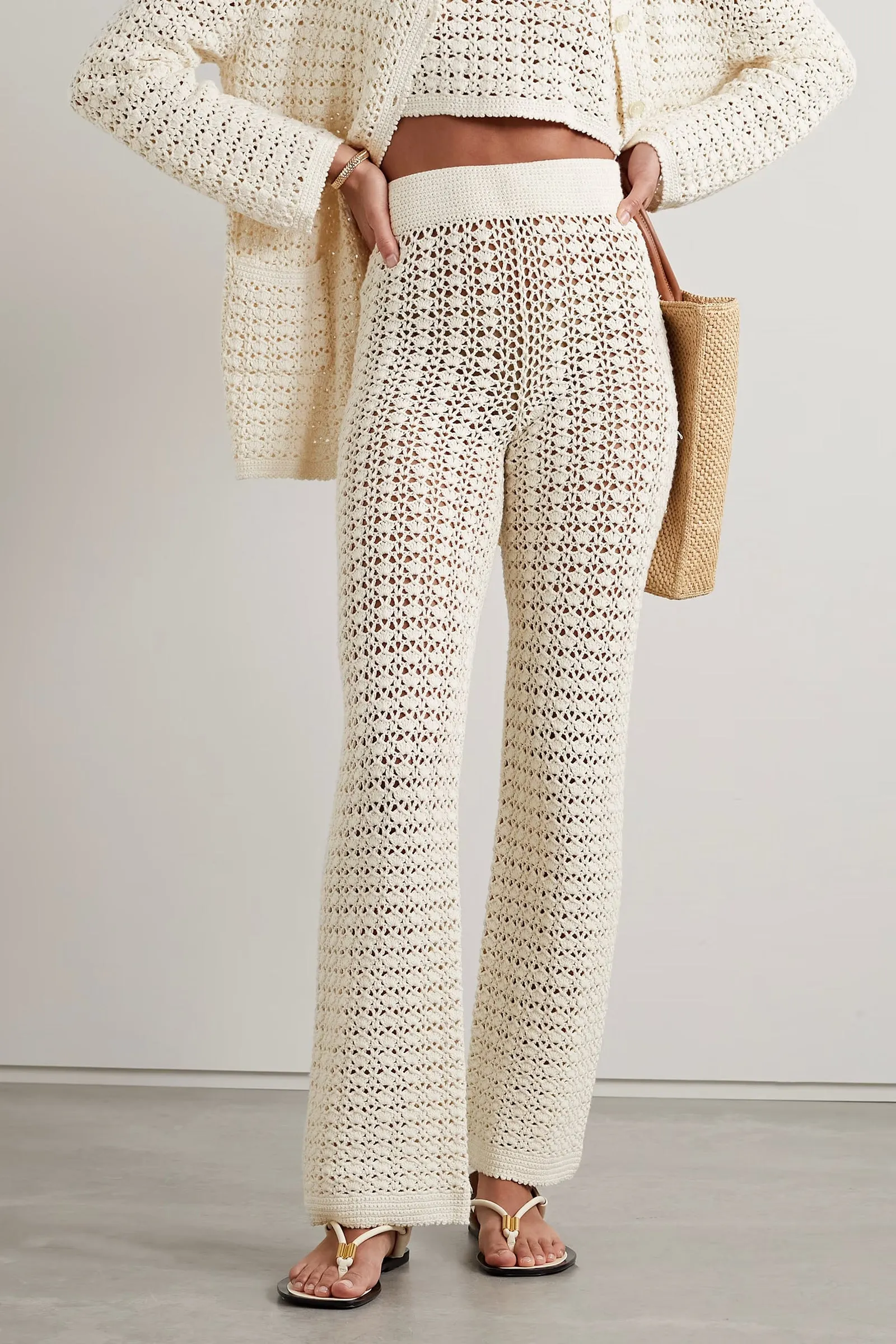 Lucy Crocheted Cotton Straight-leg Pants