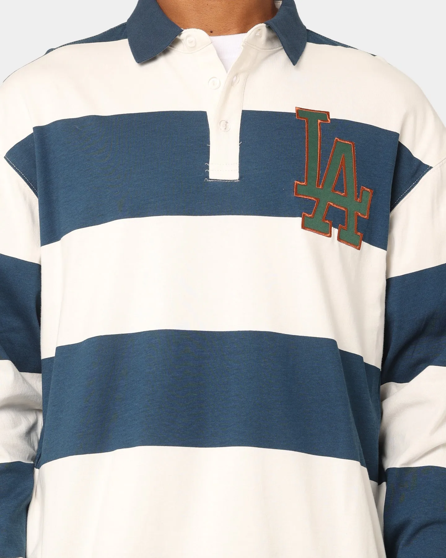 Majestic Athletic Los Angeles Dodgers Vintage Athletic Stripe Rugby Jersey Vintage White/French Blue