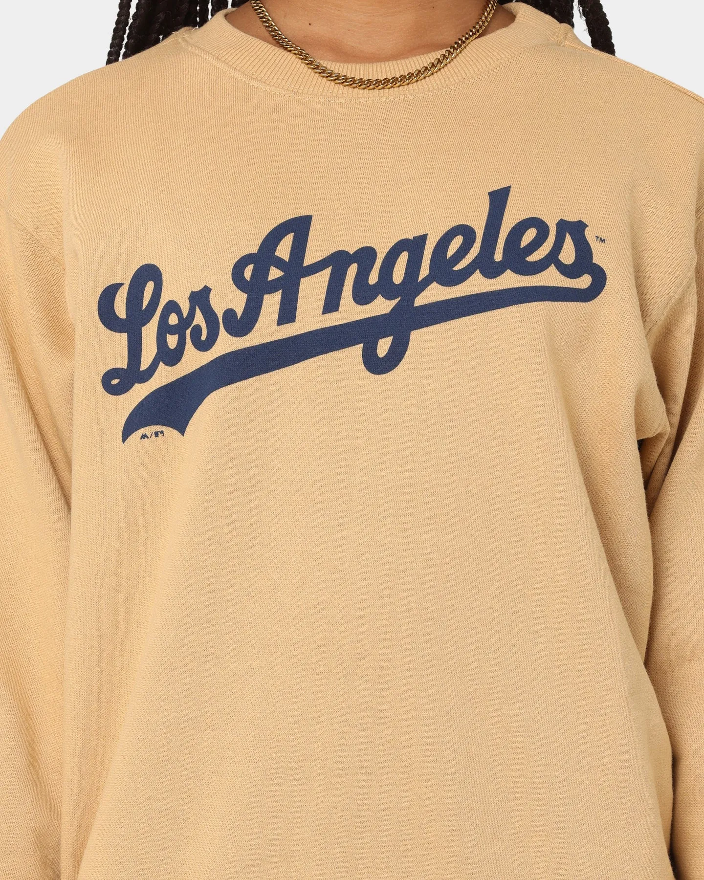 Majestic Athletic Women's Los Angeles Dodgers Heritage Crewneck Tan