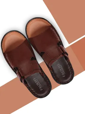 Men Tan Formal Leather Slip-On Dress Slip-On Slippers