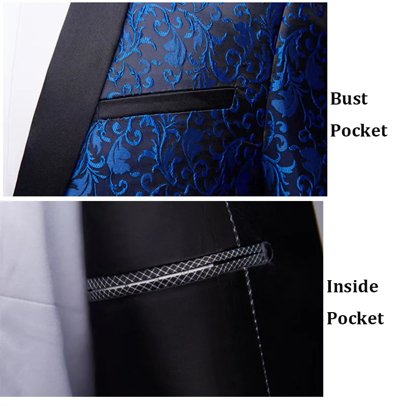 Mens 2 Piece Floral Jacquard Dress Suit Set 1 Button Print Dinner Jacket Pants Spring Autumn | 970