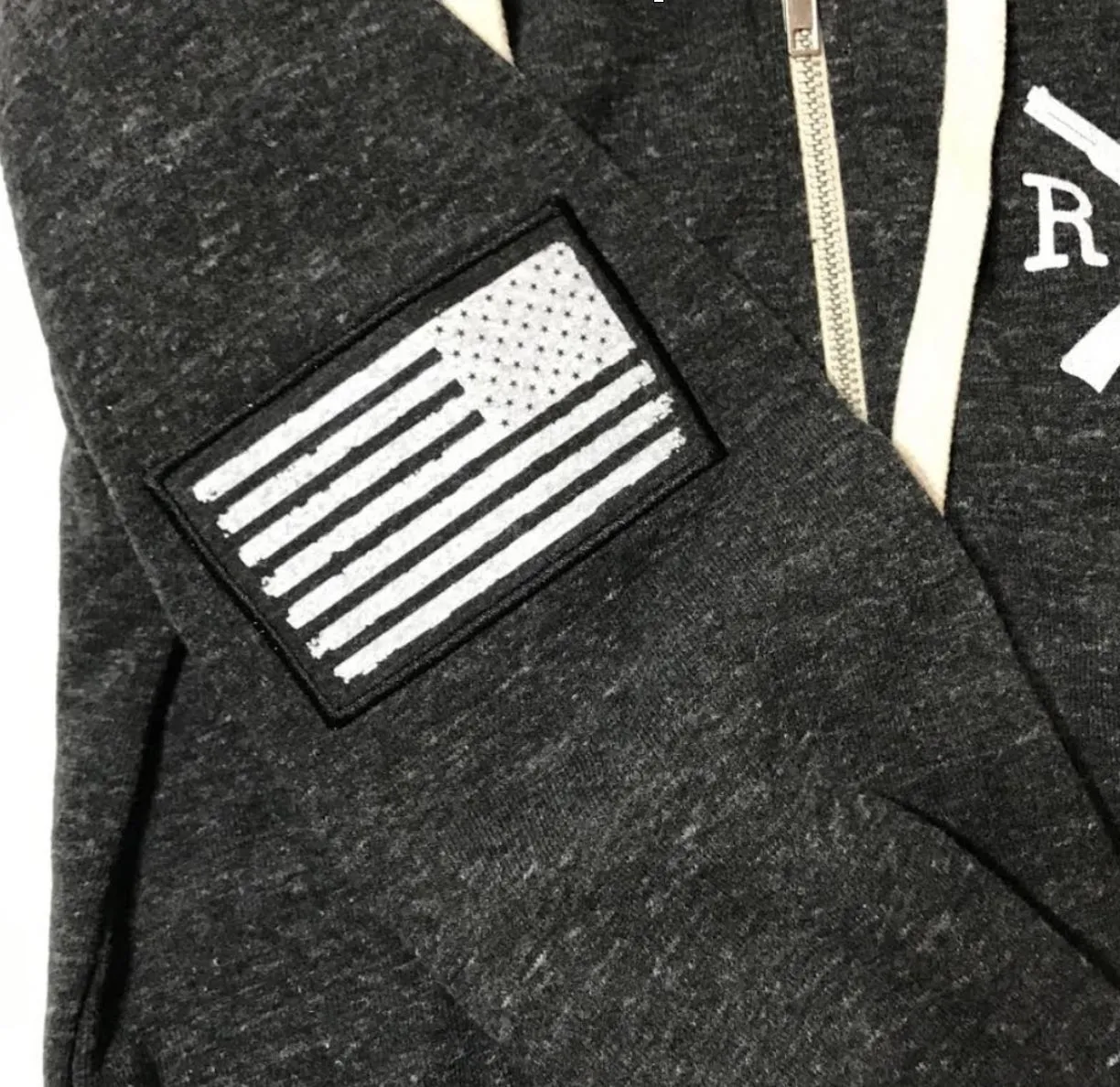 Men's American Flag Patch Zip Up Tri-Blend Hooded Sweatshirt