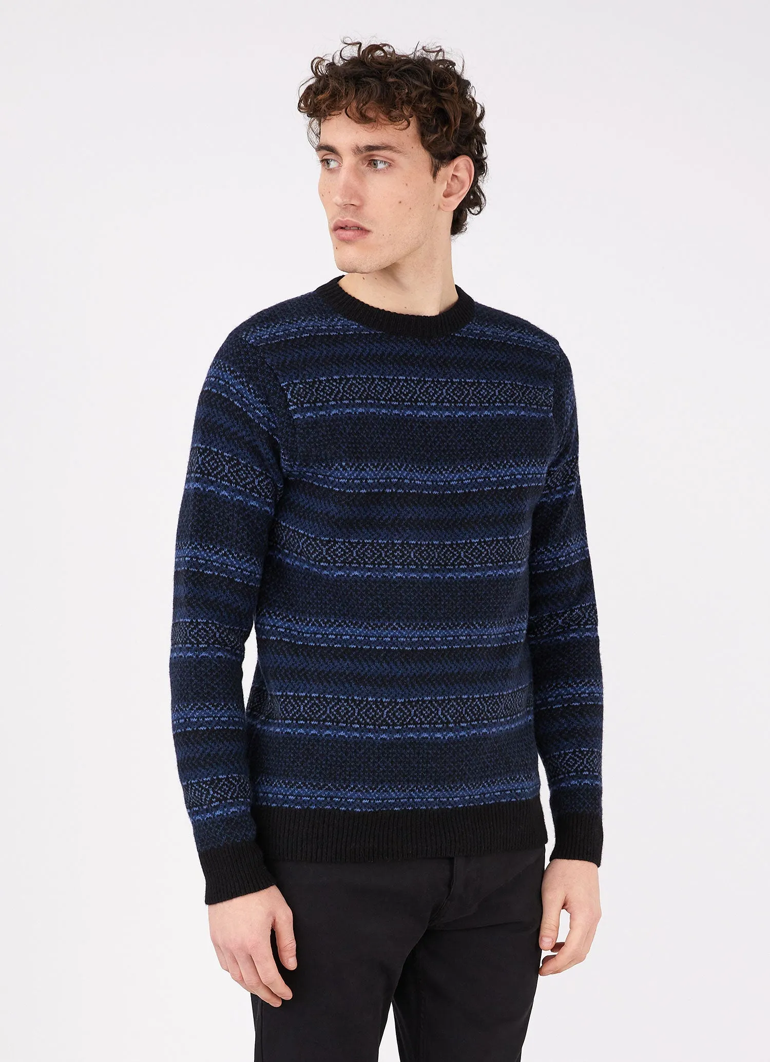 Men's Lambswool Fair Isle Jumper in Navy Fairisle