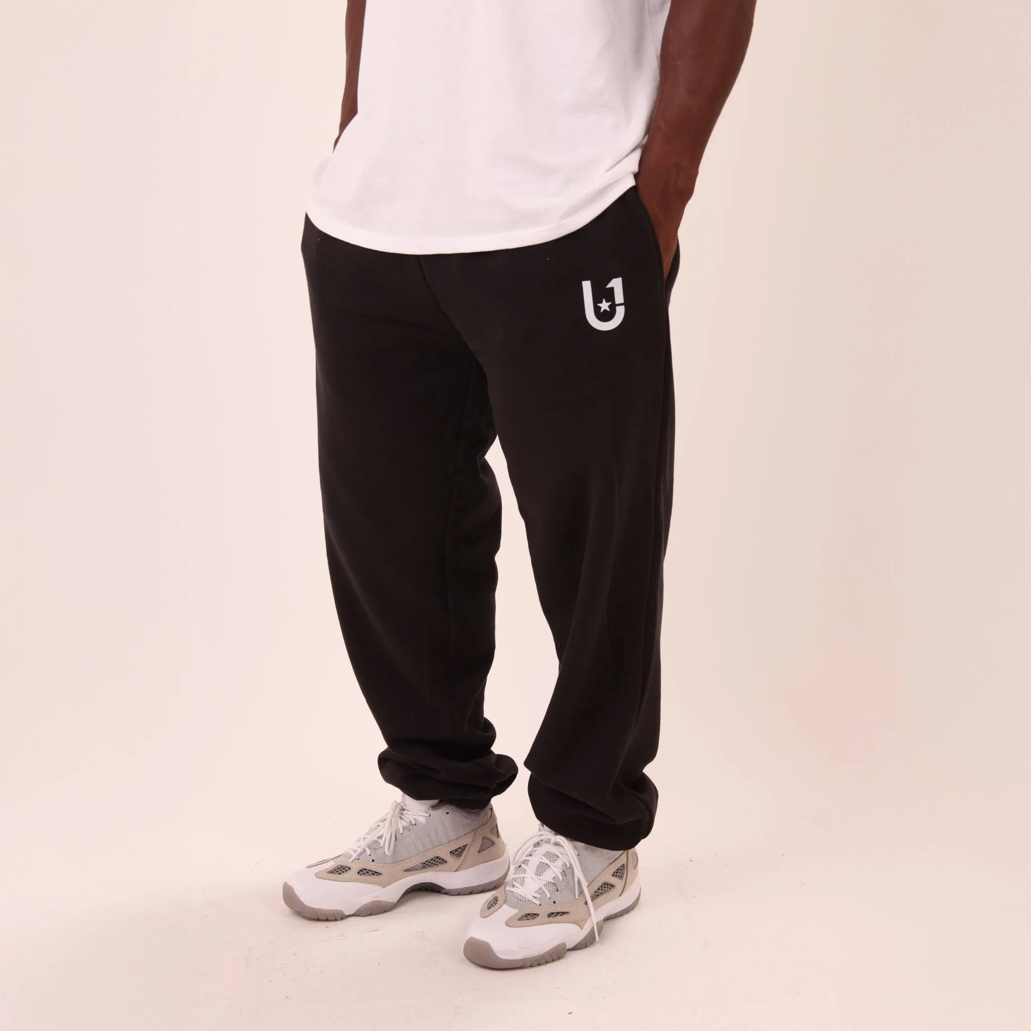 Mens Relaxed Fit Sweat Pants - Black Joggers - U1 Sweat Pants