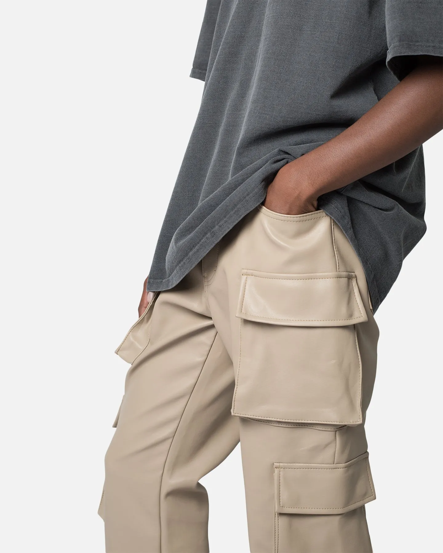 MNML Leather Double Snap Cargo Pants Khaki