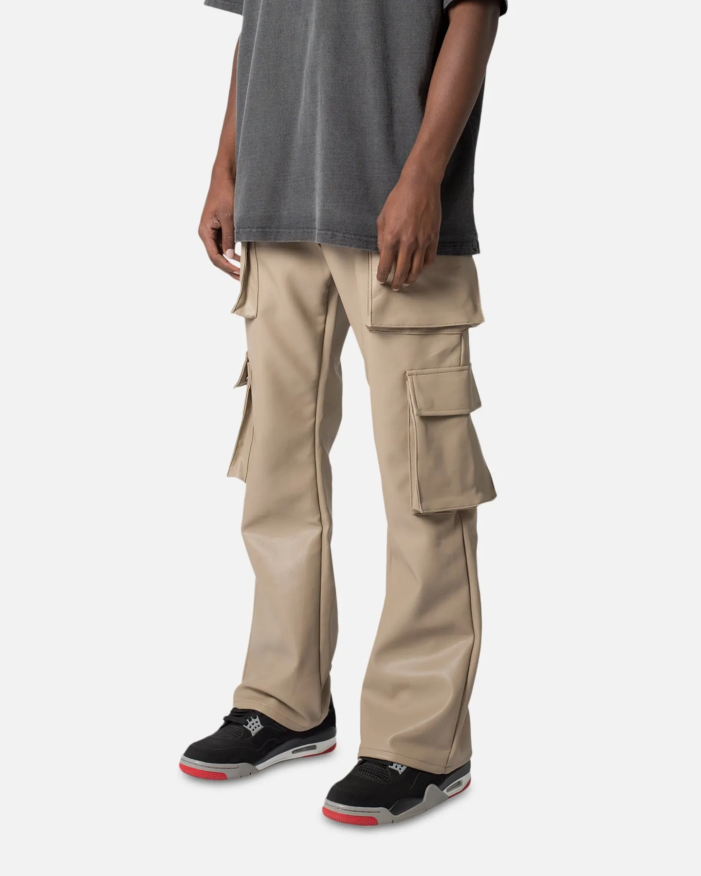 MNML Leather Double Snap Cargo Pants Khaki