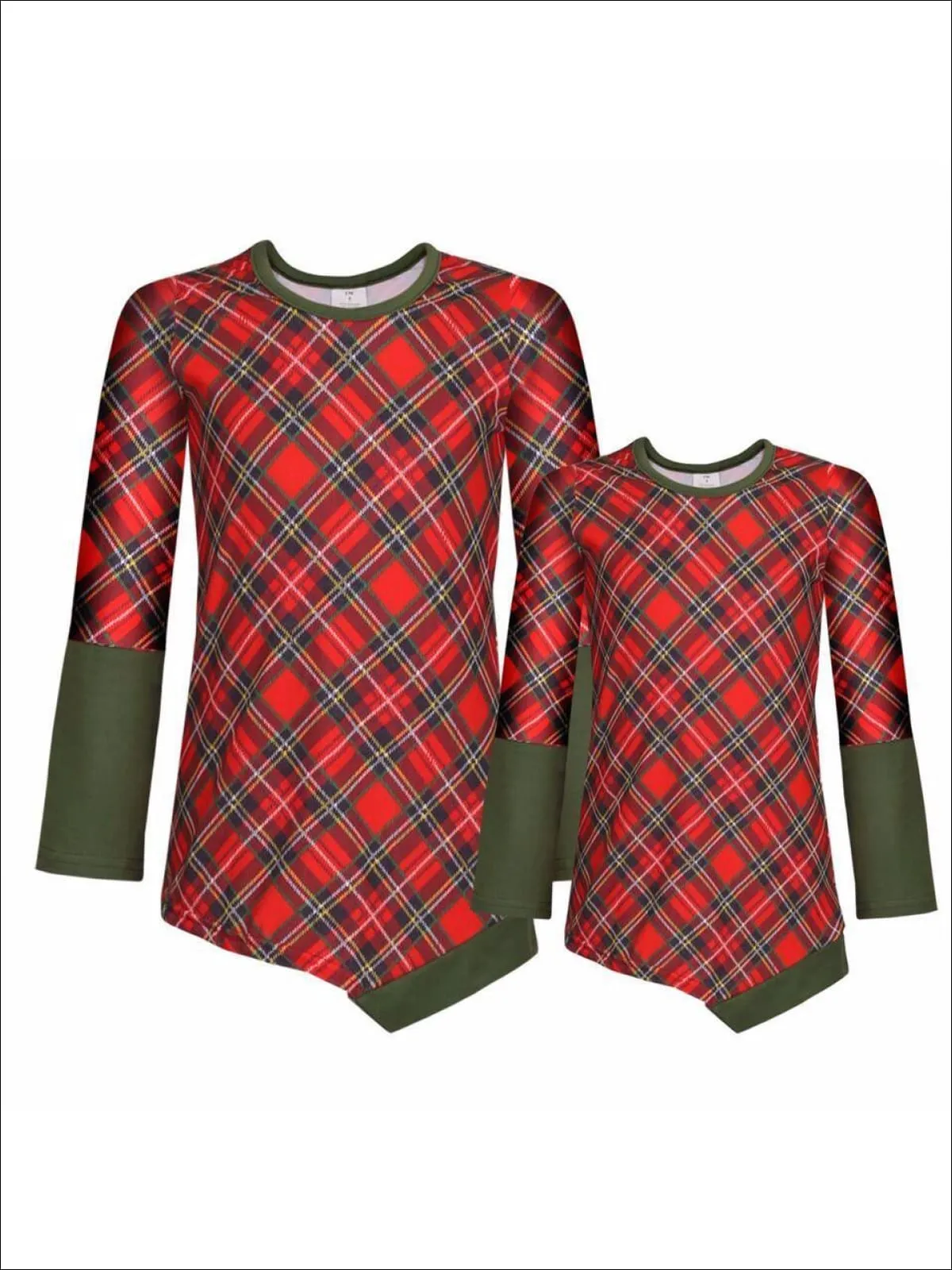 Mommy and Me Asymmetric Plaid Tunic