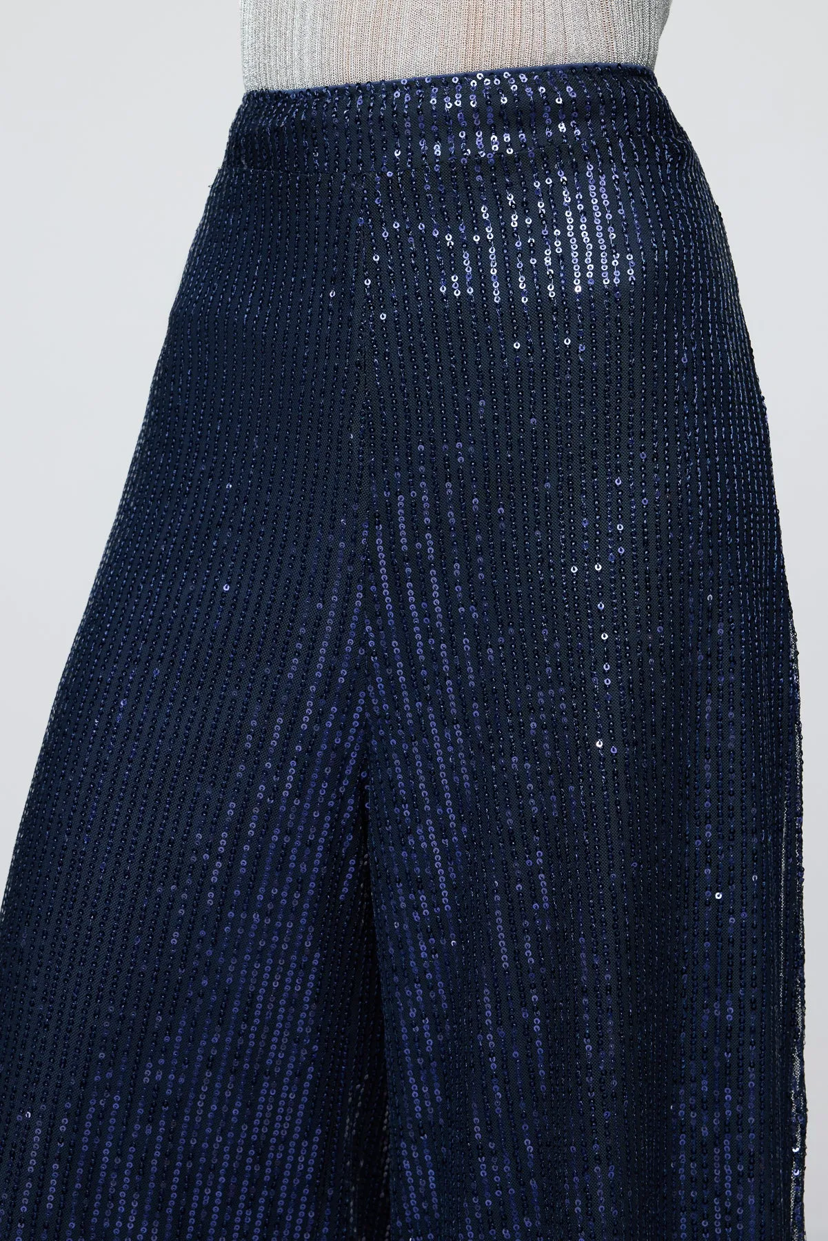 Moonlight Navy Sequin Flare Fit Korean Pants