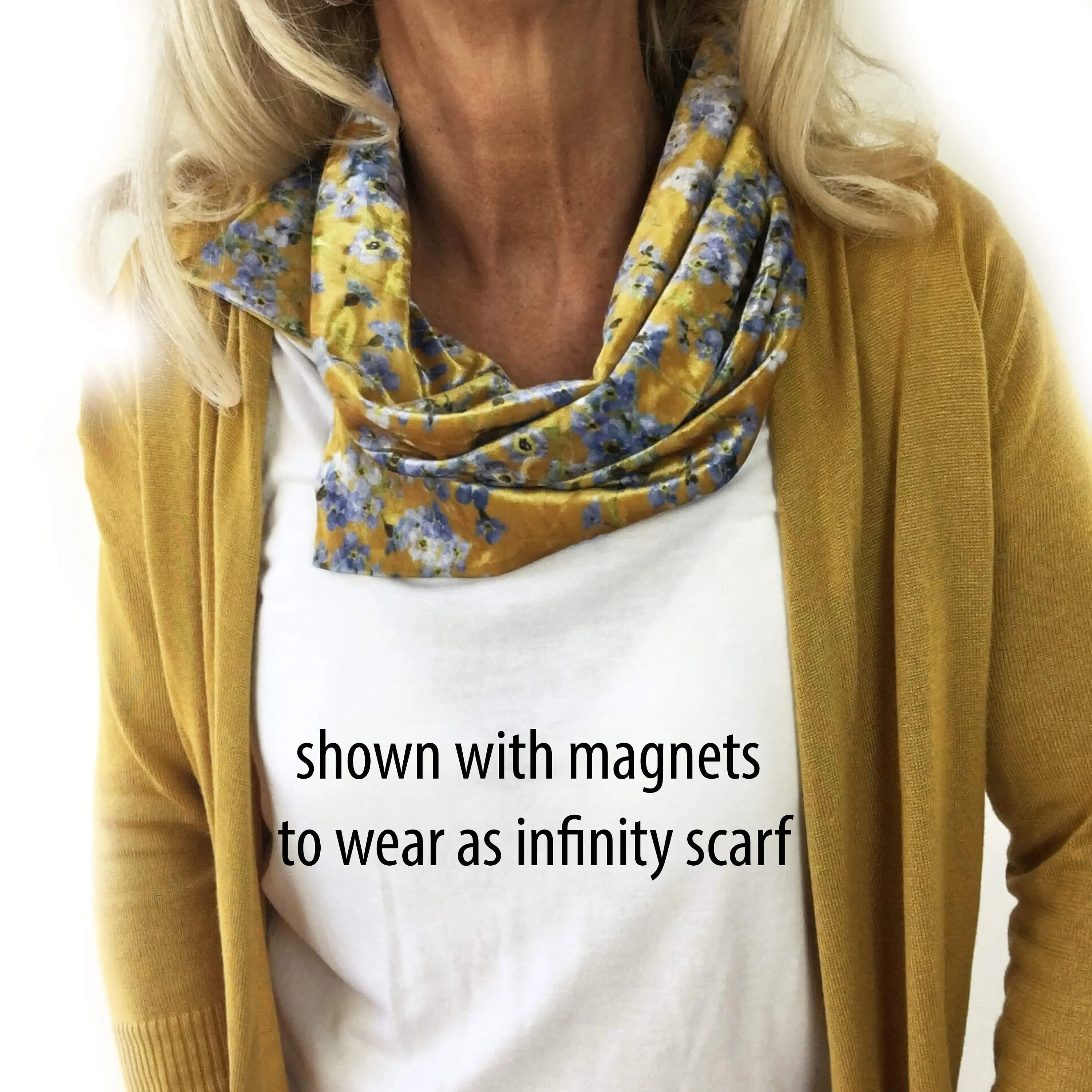 Mustard Forget-me-nots Velour Scarf, Womans Scarf, All season, Luminous Scarf, hand painted scarf, artist scarf, Wear all day or evening