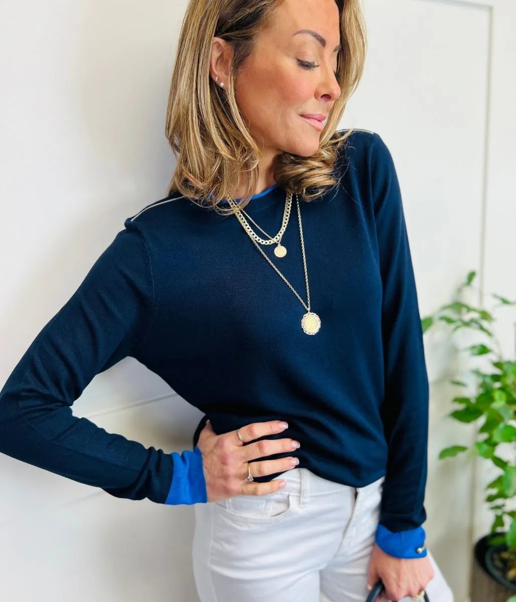 Navy Zip Shoulder Jumper