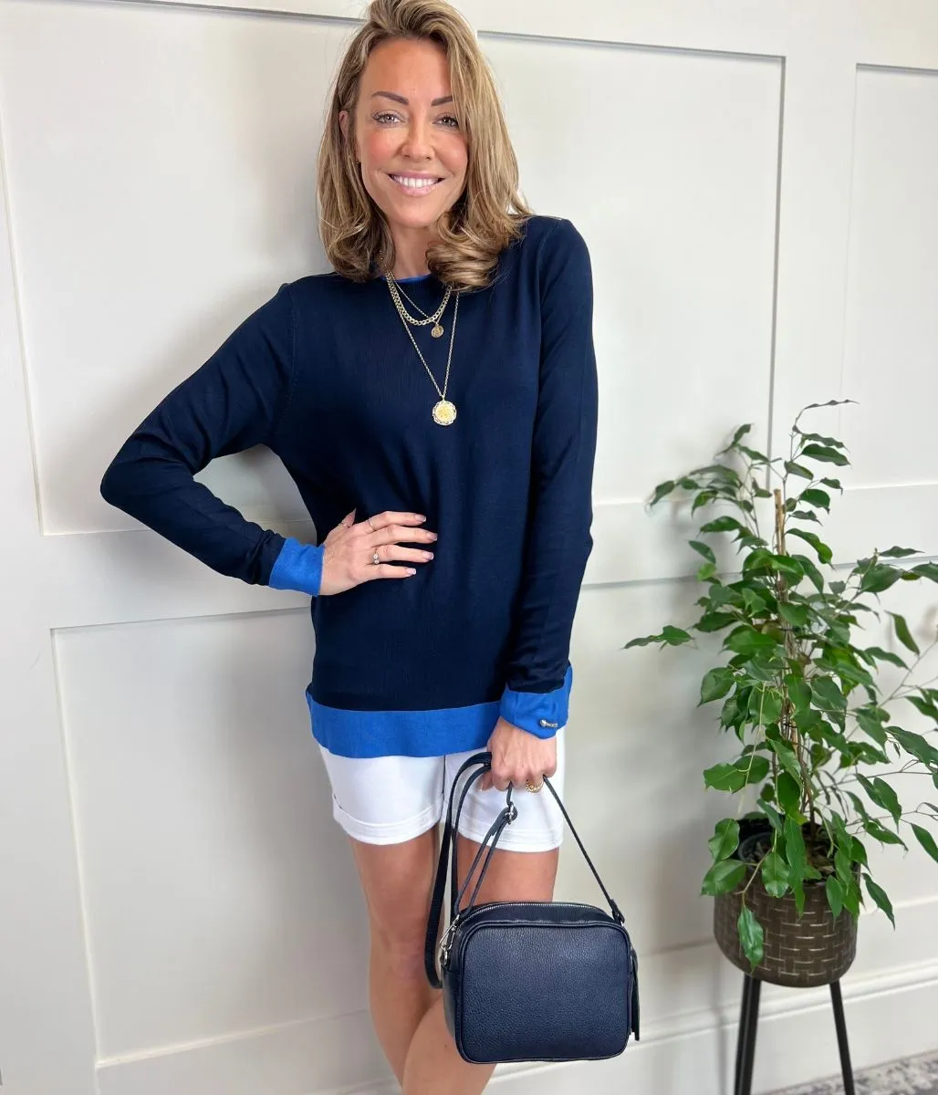 Navy Zip Shoulder Jumper