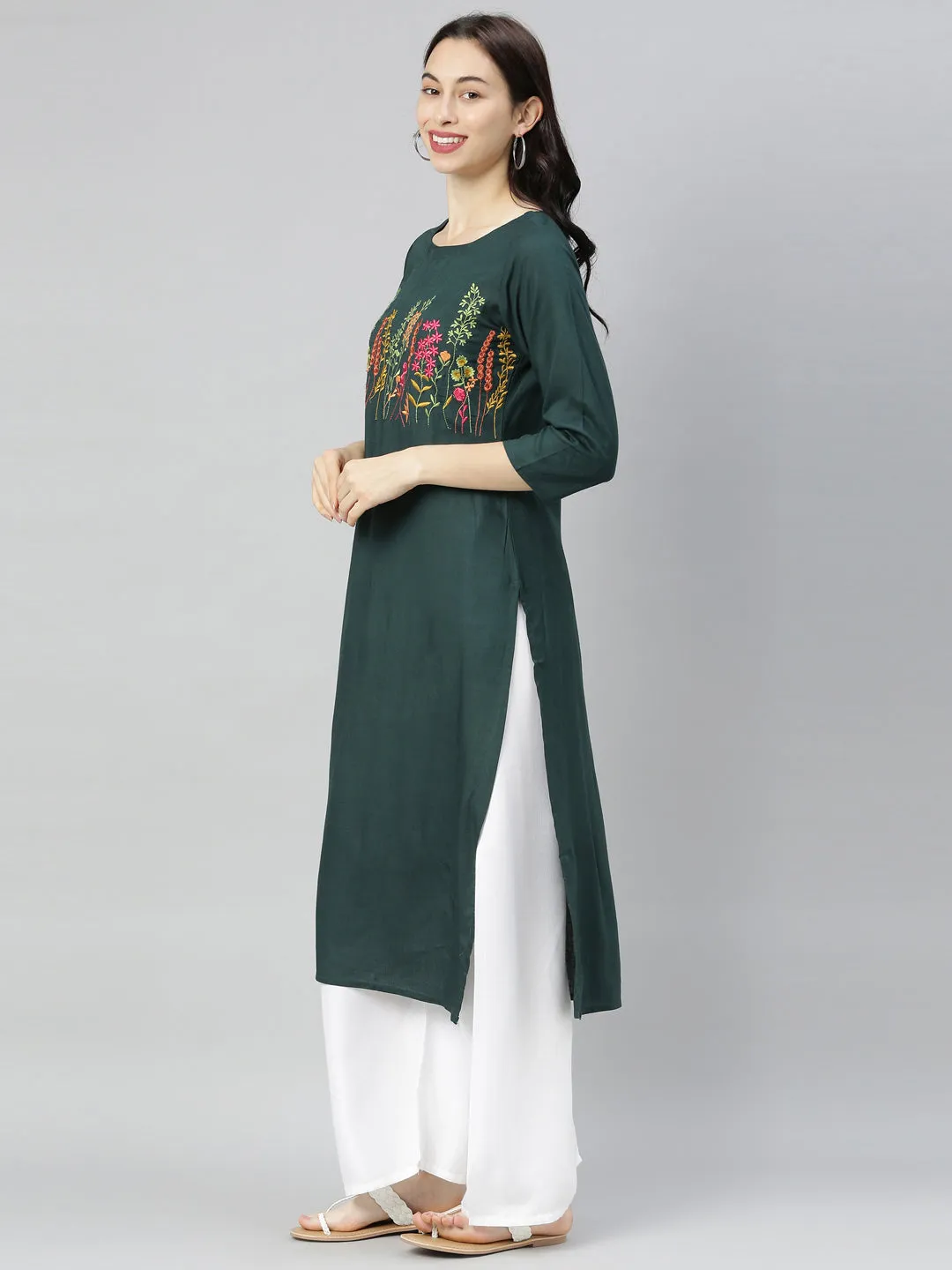 Neeru's B Green Colour Slub Riyon Fabric Tunic "46"