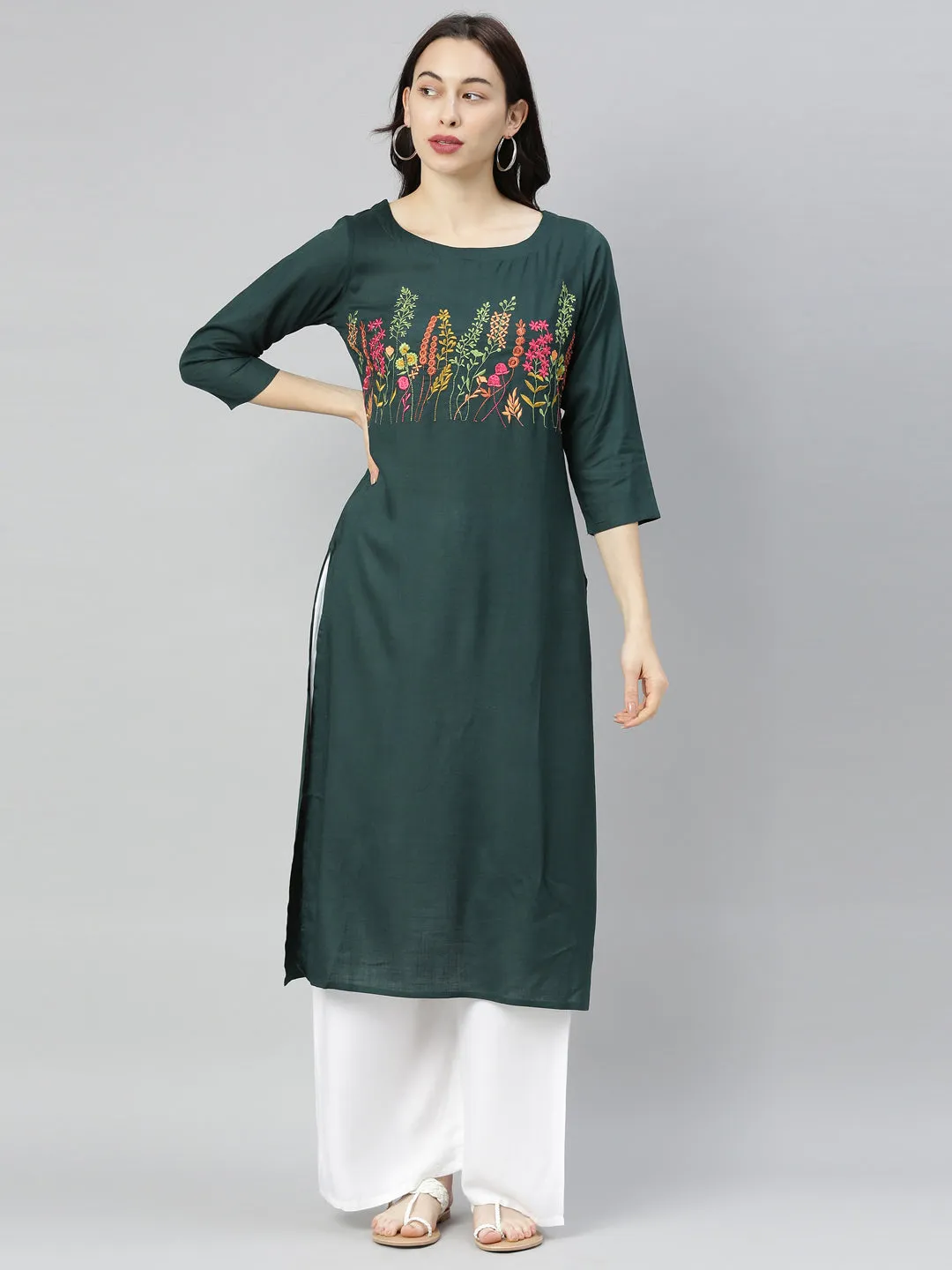 Neeru's B Green Colour Slub Riyon Fabric Tunic "46"