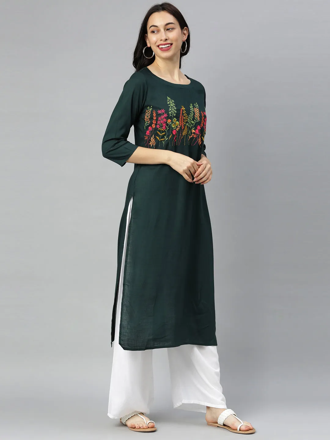 Neeru's B Green Colour Slub Riyon Fabric Tunic "46"