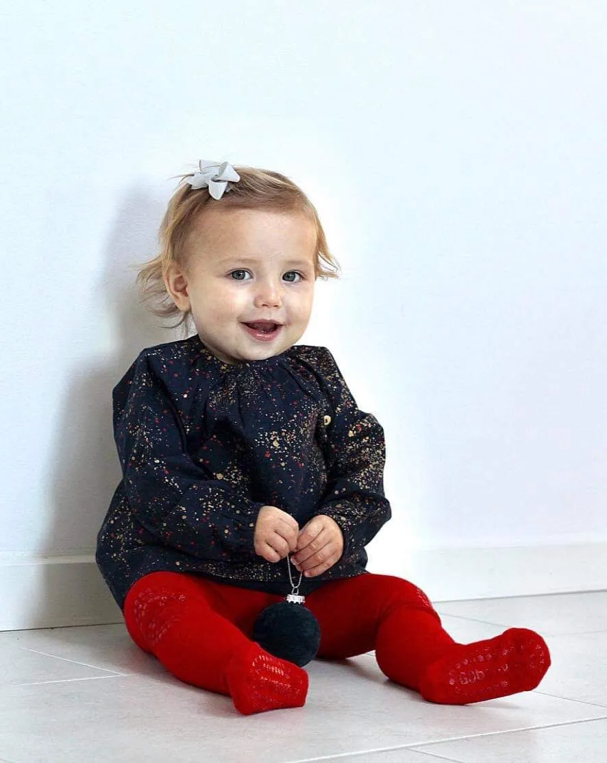 Non-slip crawling tights with grip for babies and toddlers - organic cotton - Tango Red