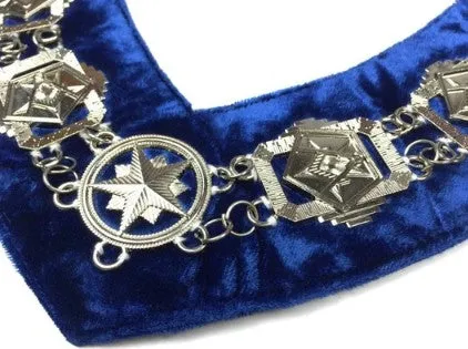 OES - Masonic Compass Square Chain Collar - Gold/Silver on Blue   Free Case