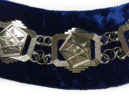 OES - Masonic Compass Square Chain Collar - Gold/Silver on Blue   Free Case