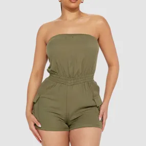 Off Shoulder Tube Top Cargo Romper