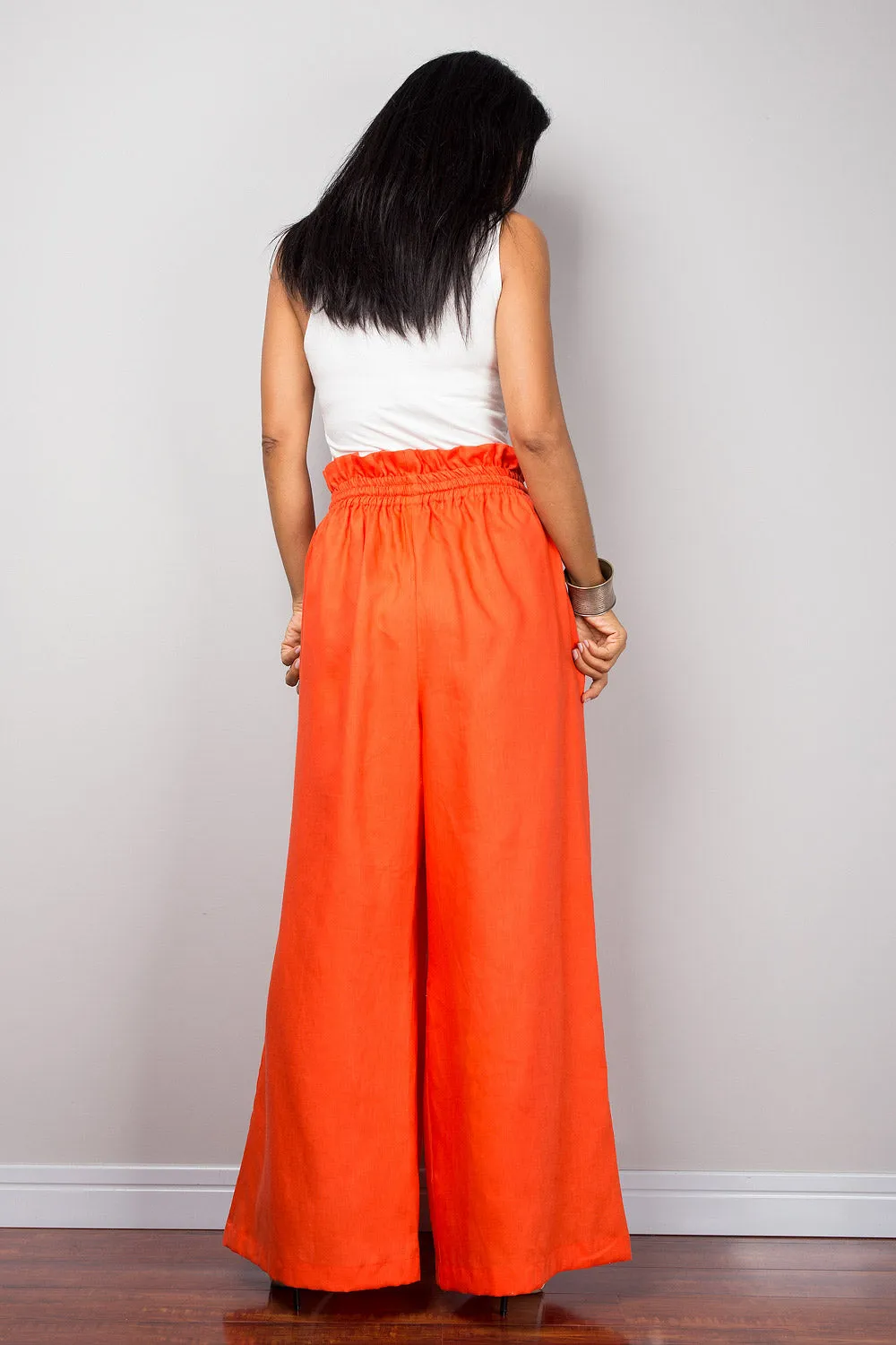 Orange linen wide leg palazzo pants