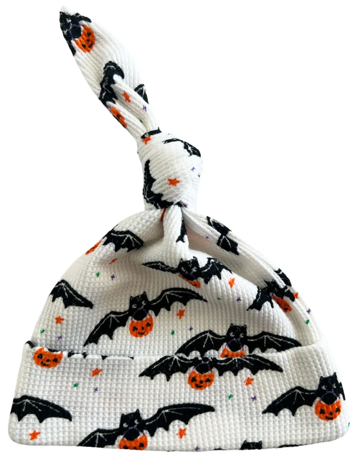 Organic Waffle Knot Beanie, Trick or Treating Bat