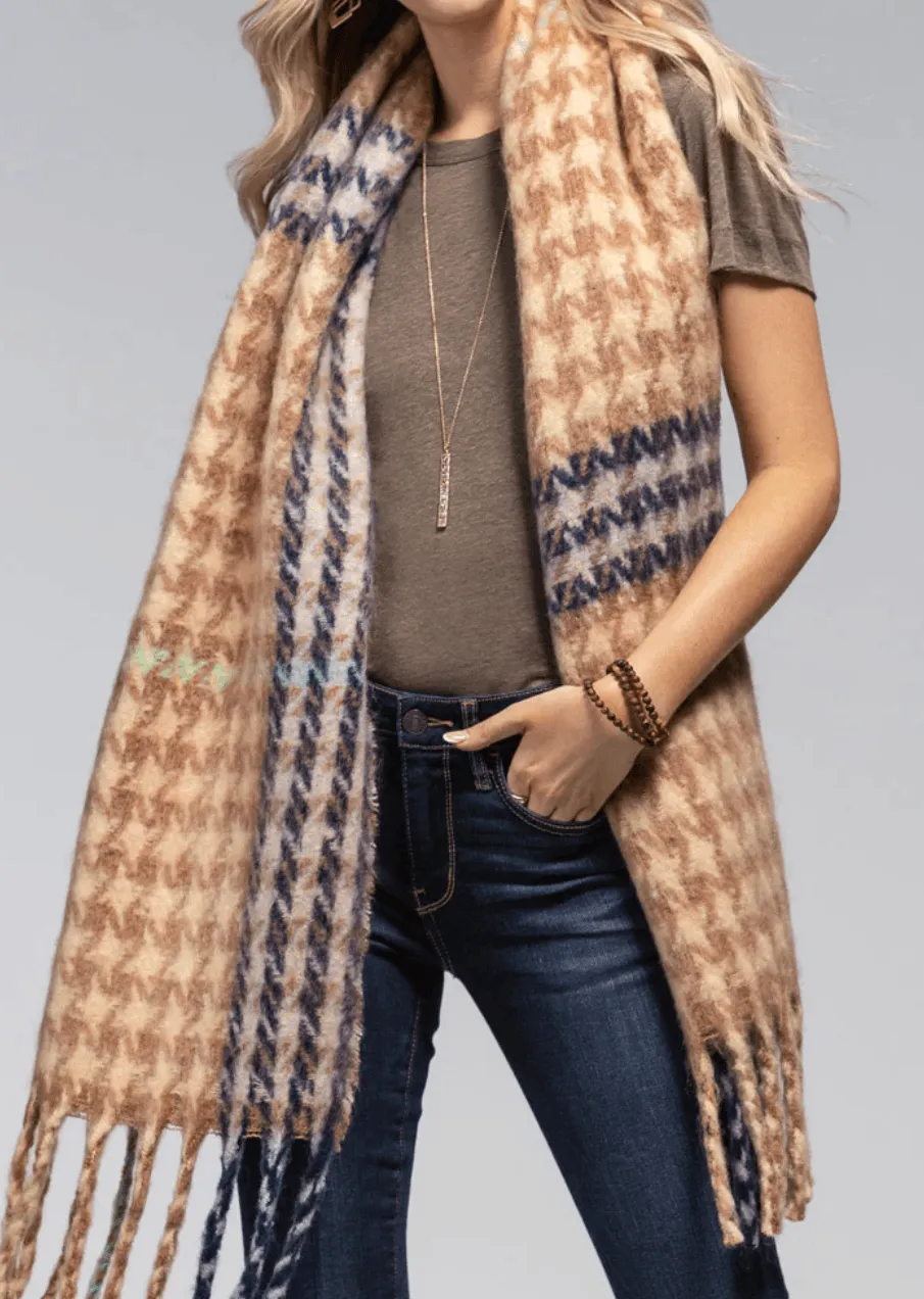 Oversized warm and soft acrylic oblong scarf with tassel fringes