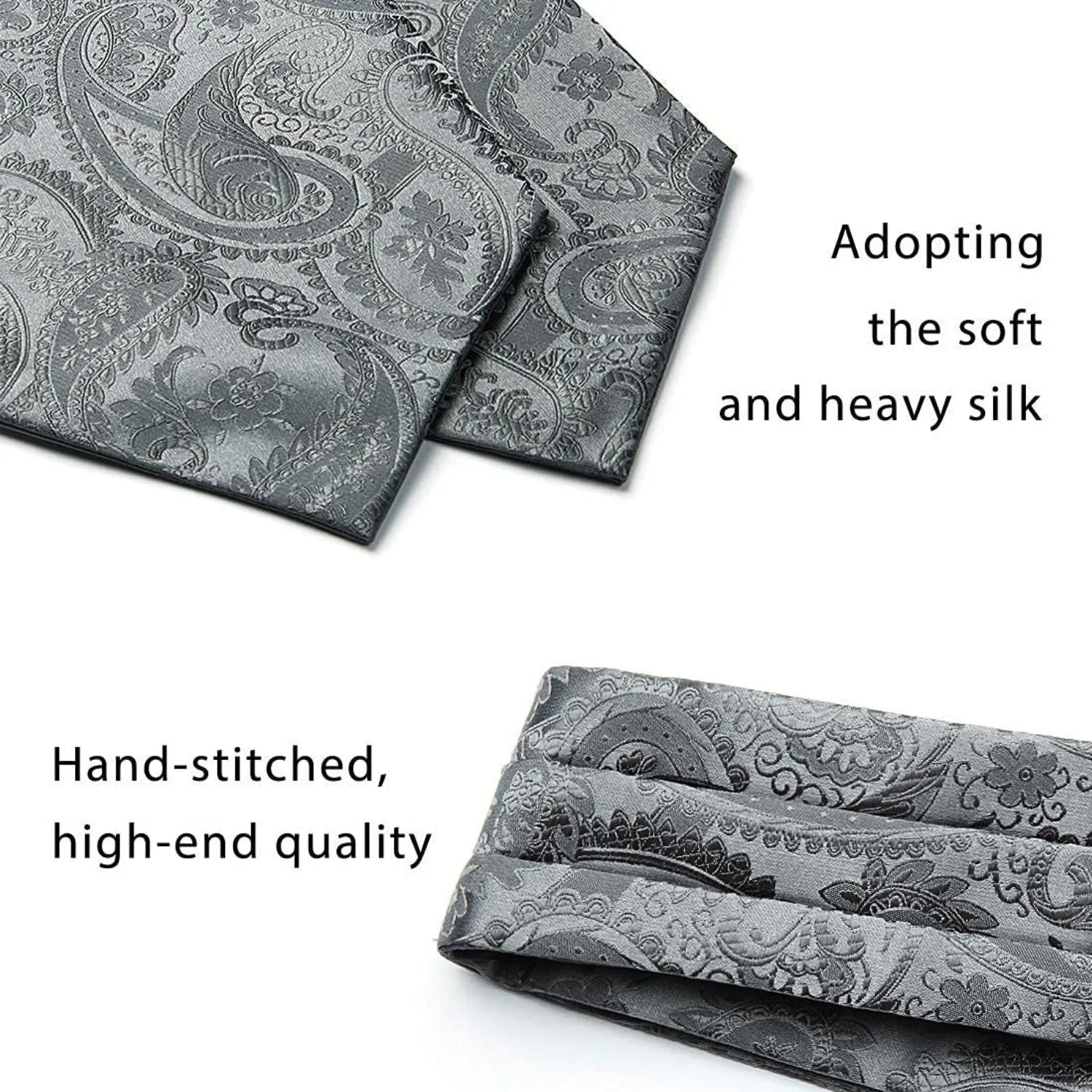 Paisley Floral Ascot Handkerchief Set - B-CHARCOAL/GRAY